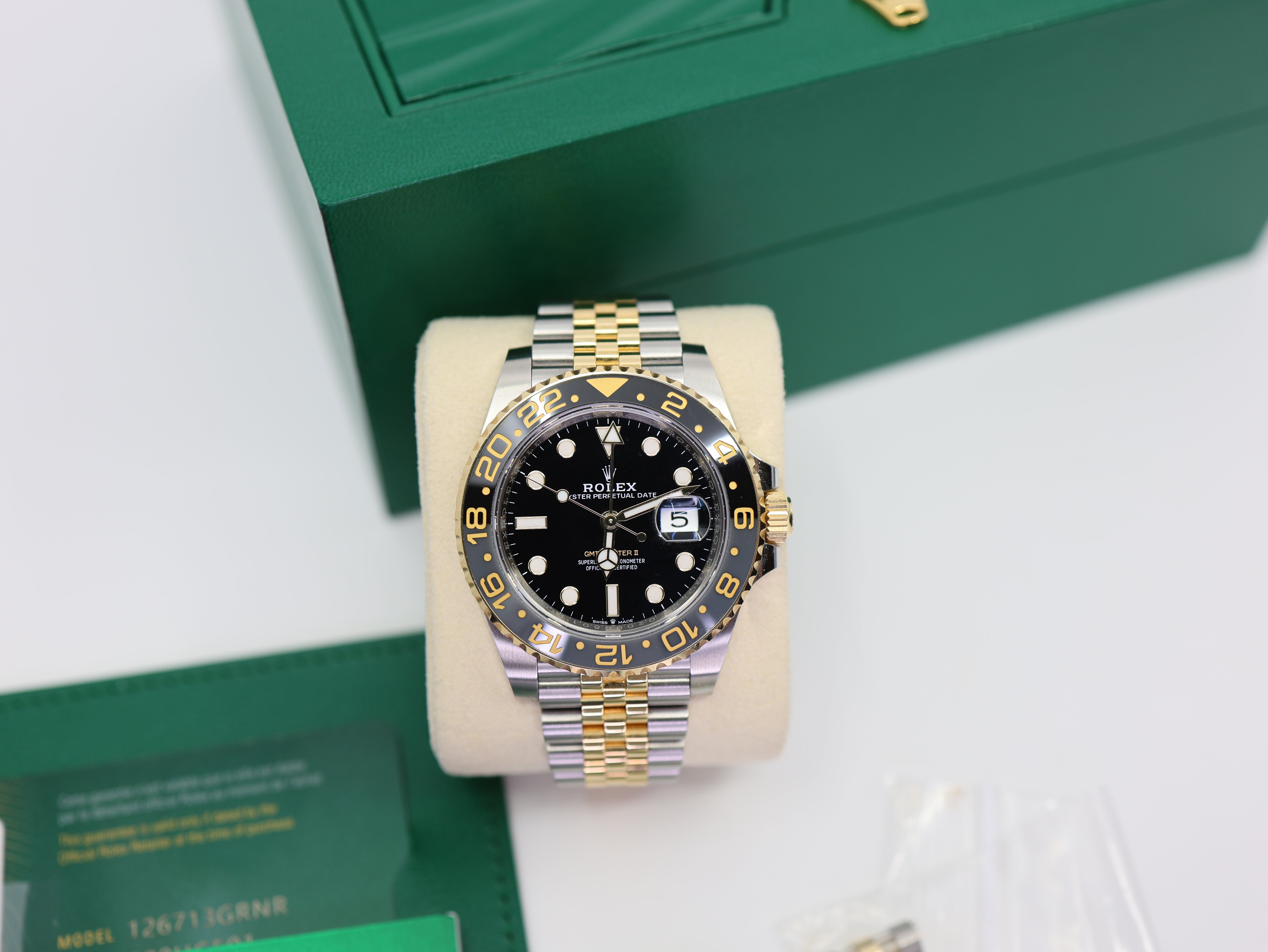 Rolex GMT-Master II 40mm 126713GRNR Two-Tone Jubilee Black Dial