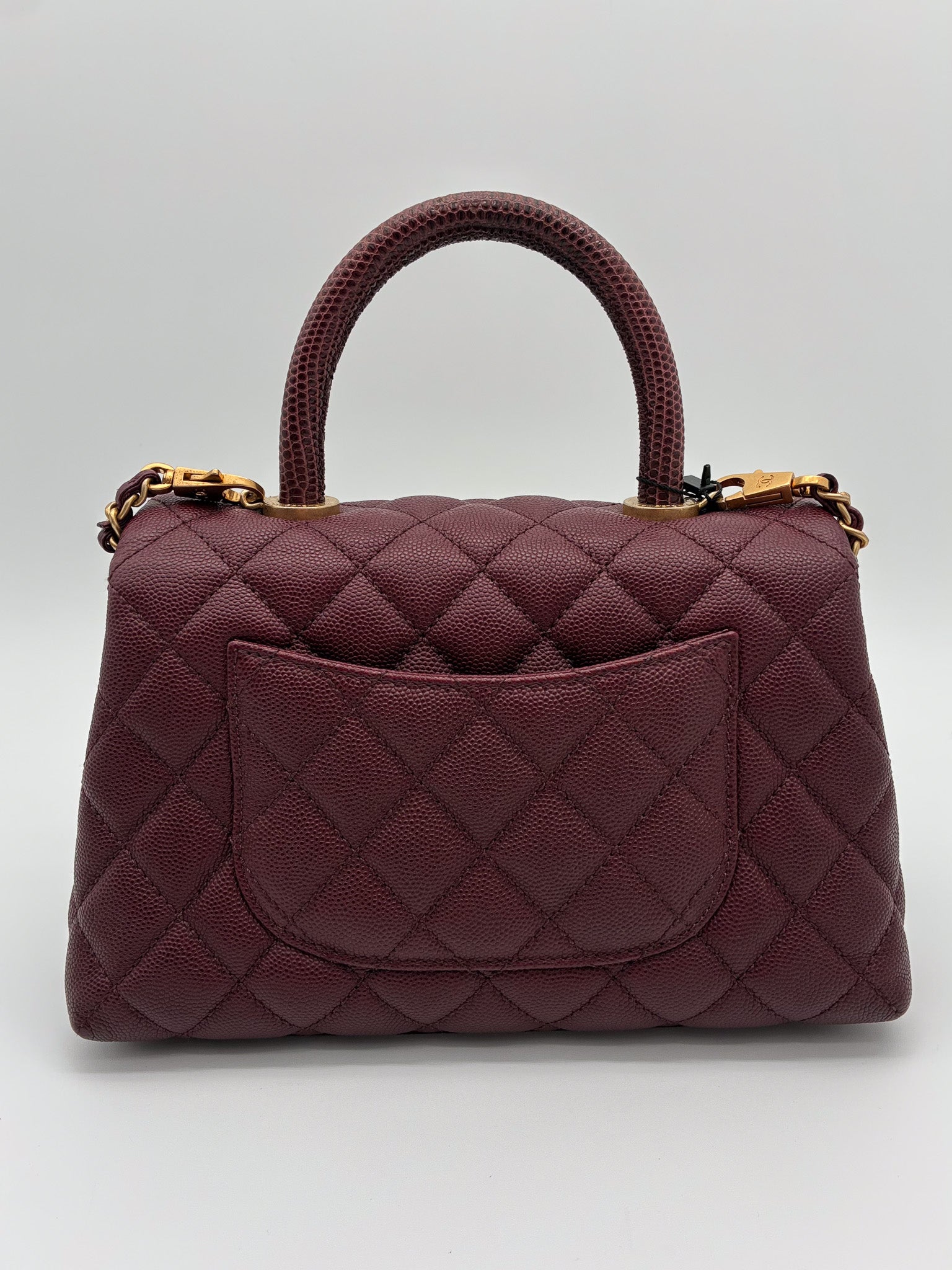 Chanel Coco Top Handle  Mini Quilted Caviar with Lizard Embossed