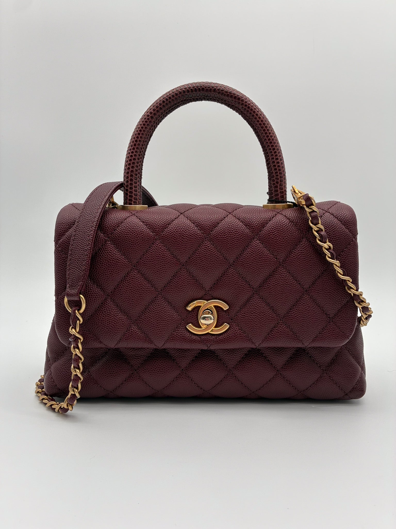 Chanel Coco Top Handle  Mini Quilted Caviar with Lizard Embossed