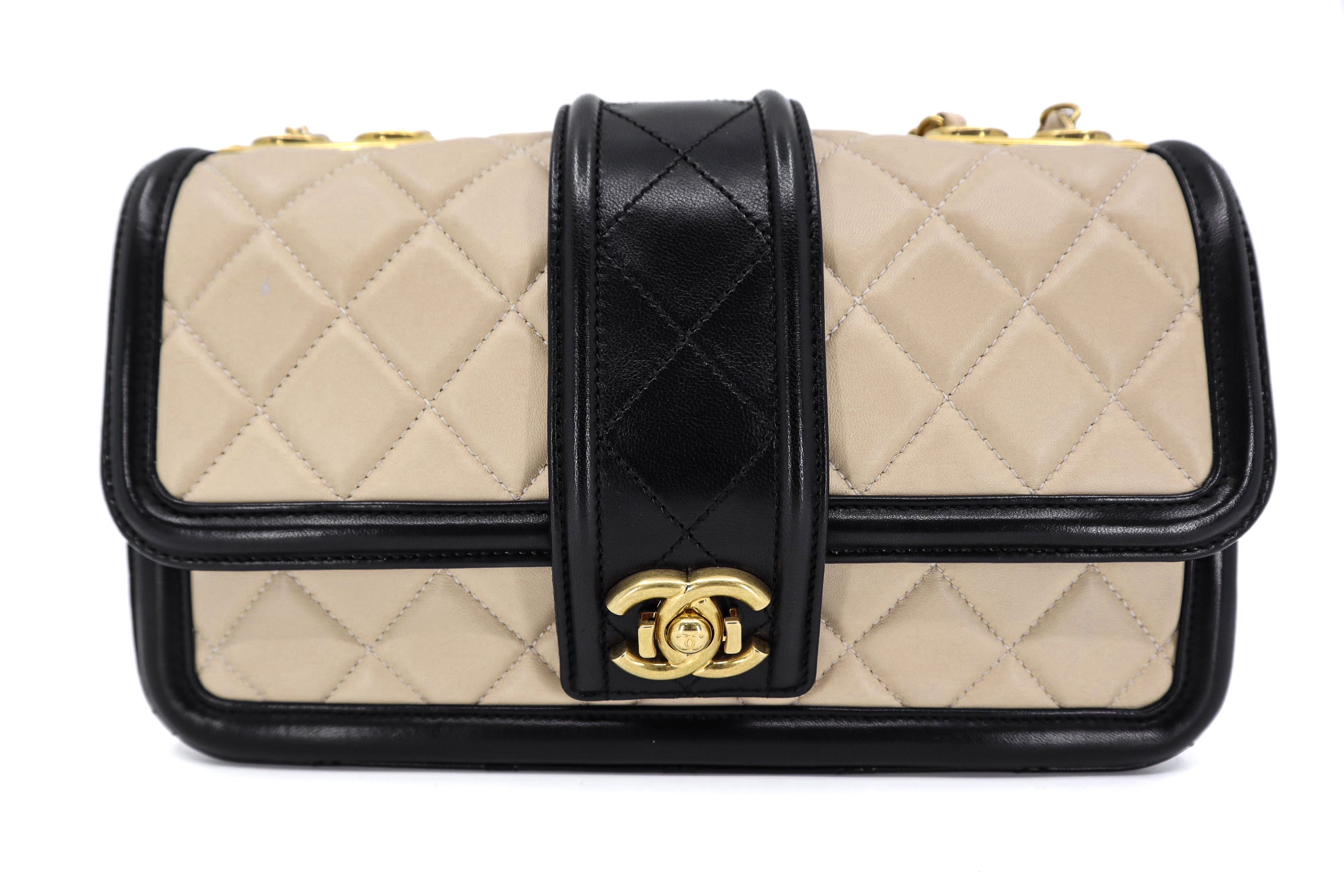 Chanel Lambskin Quilted Medium Elegant CC Flap Beige Black