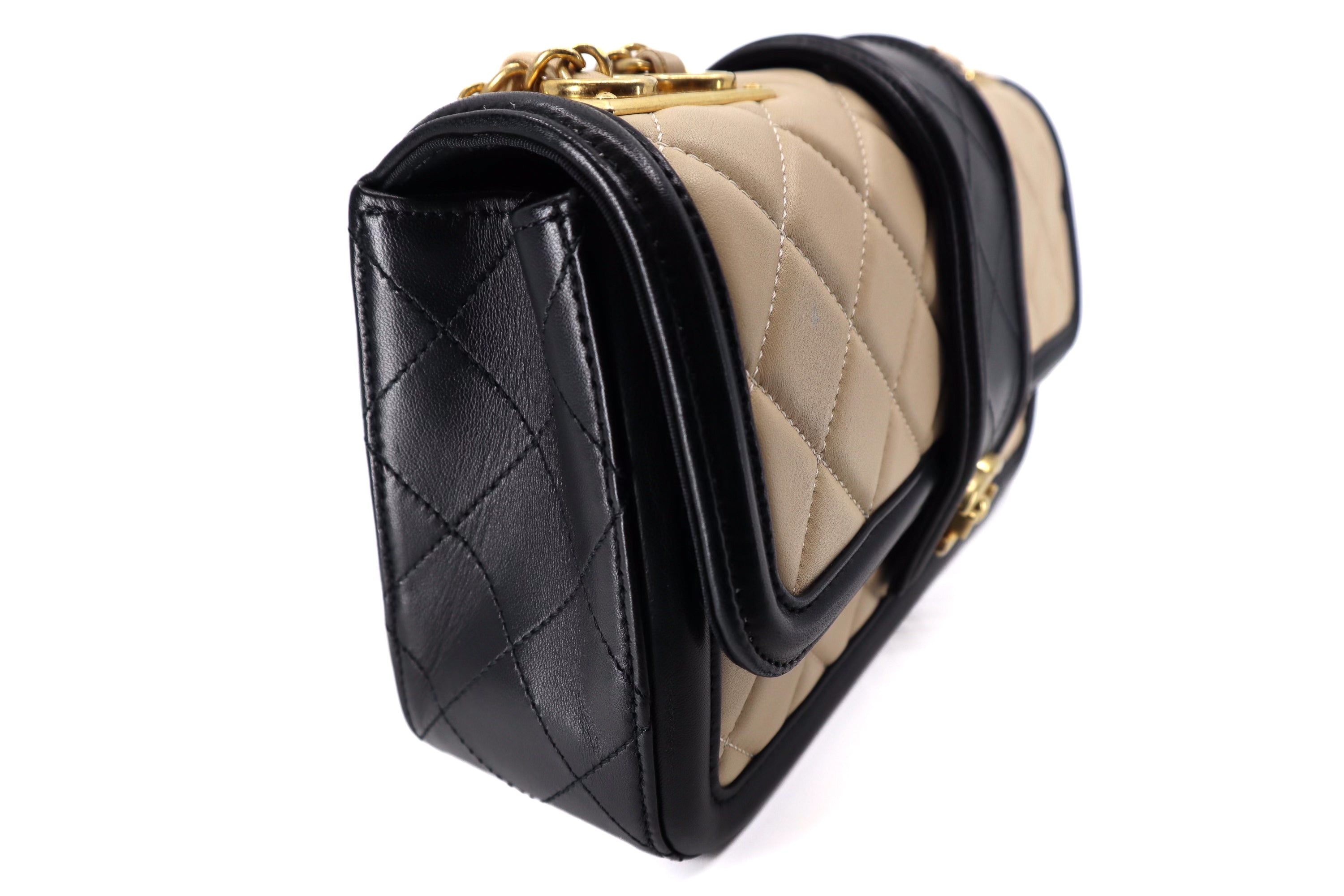 Chanel Lambskin Quilted Medium Elegant CC Flap Beige Black