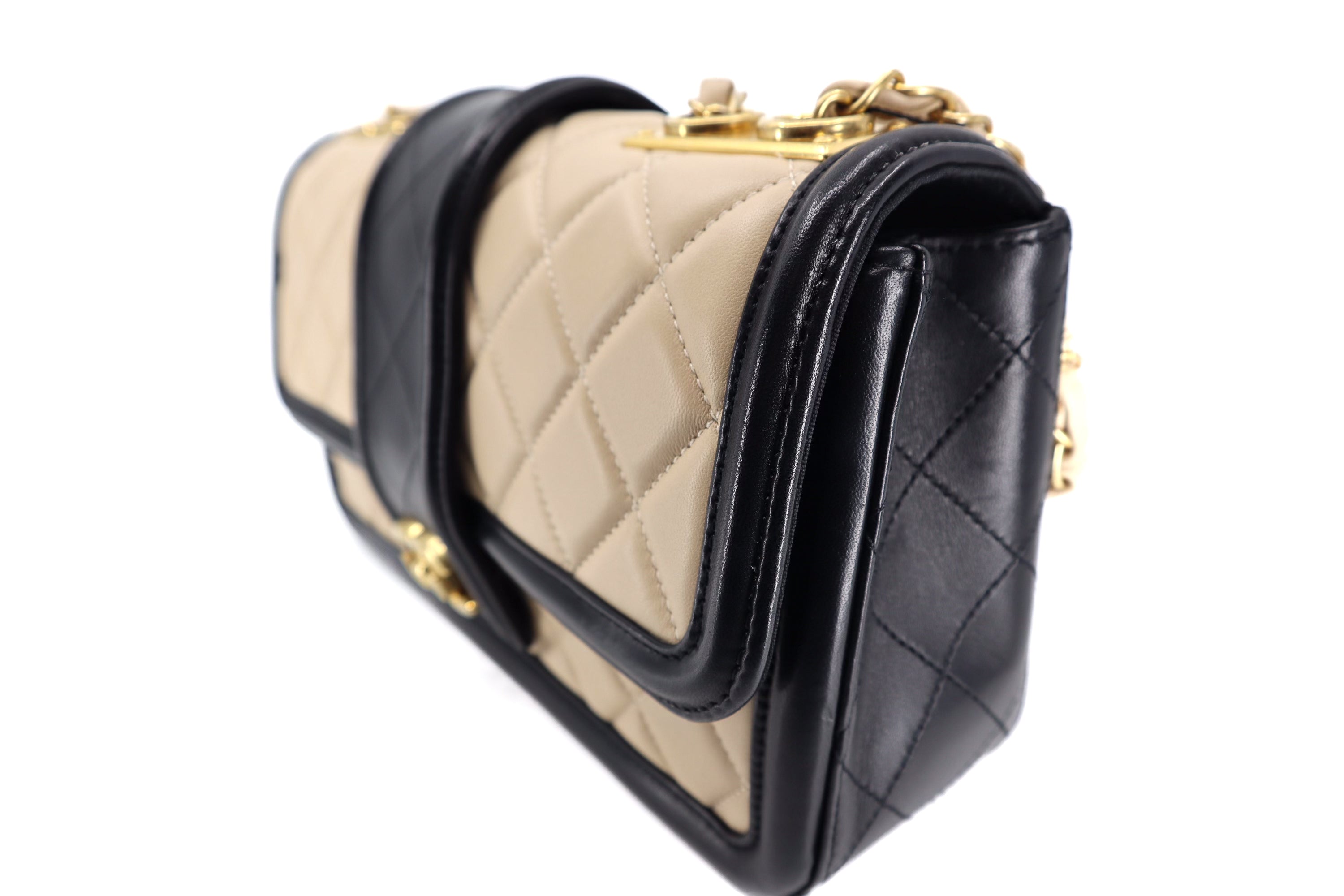 Chanel Lambskin Quilted Medium Elegant CC Flap Beige Black