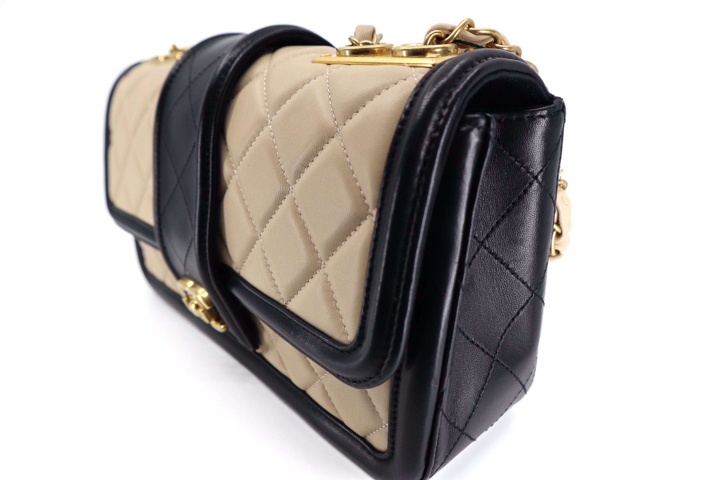 Chanel Lambskin Quilted Medium Elegant CC Flap Beige Black