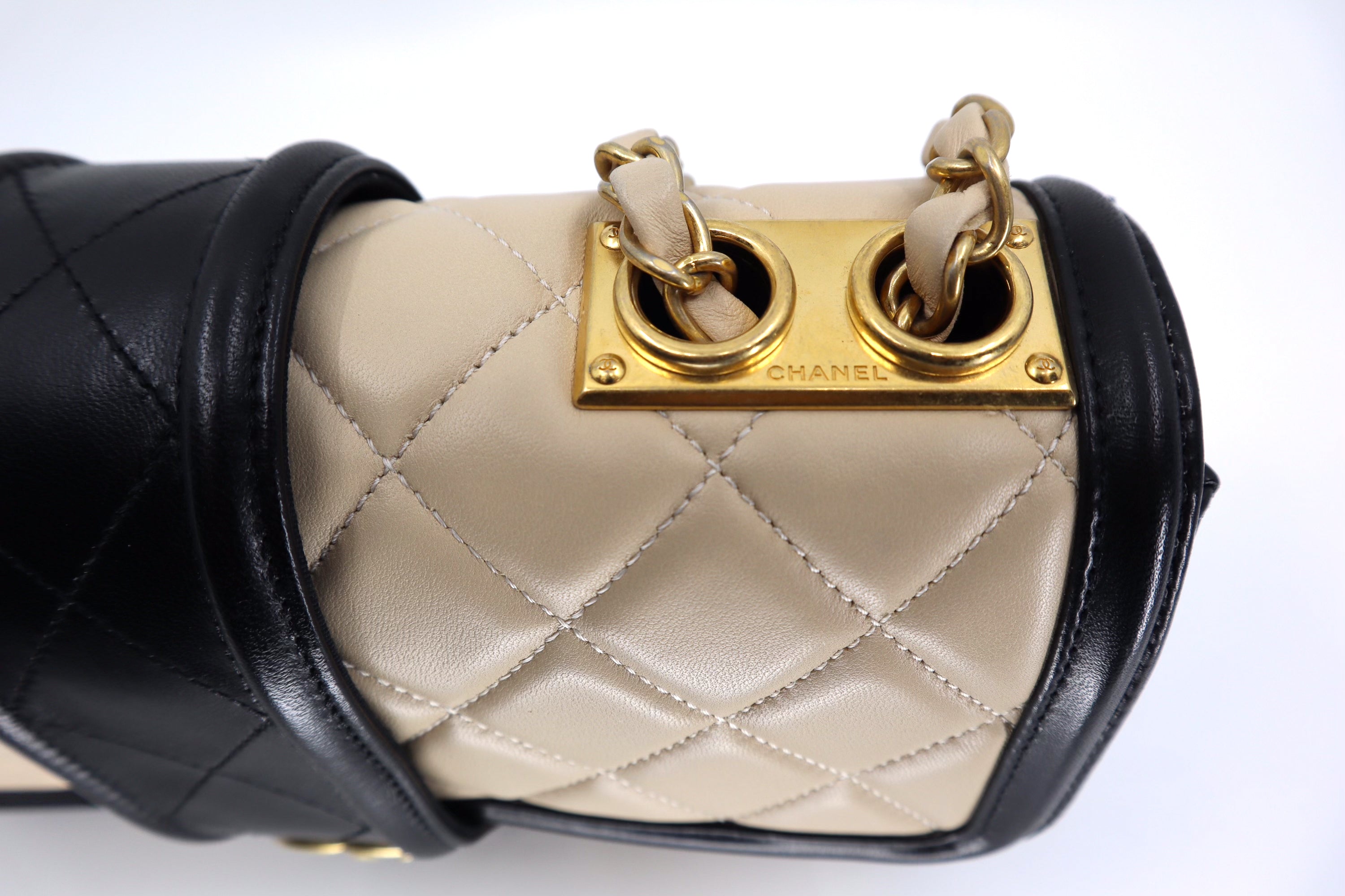 Chanel Lambskin Quilted Medium Elegant CC Flap Beige Black