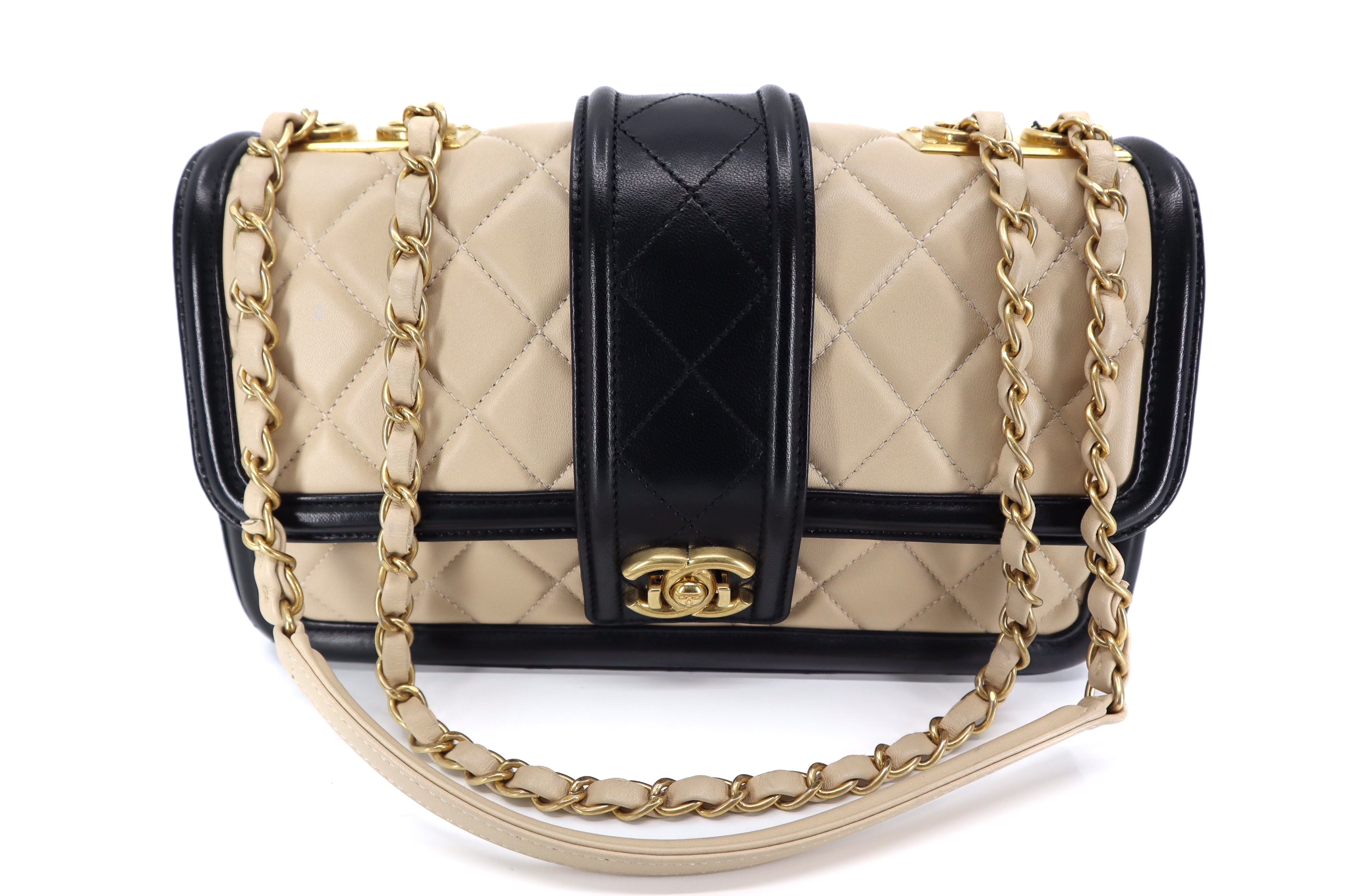 Chanel Lambskin Quilted Medium Elegant CC Flap Beige Black