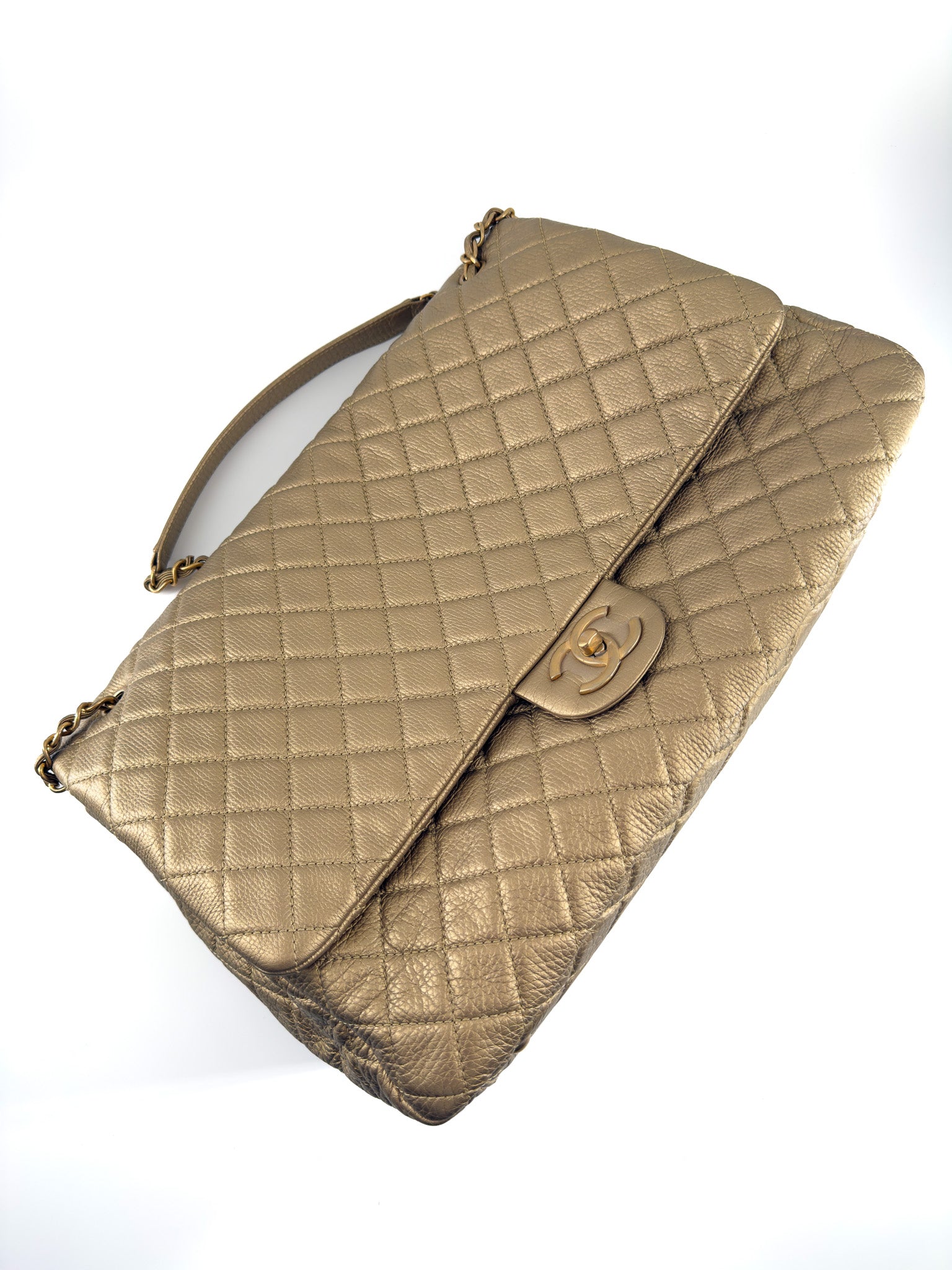 Chanel Classic Metallic Gold Calfskin Quilted XXL Flap Bag