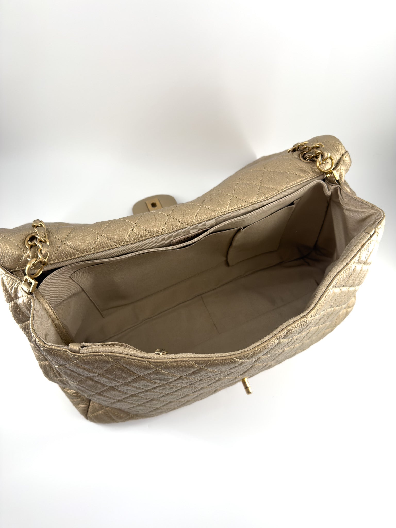 Chanel Classic Metallic Gold Calfskin Quilted XXL Flap Bag