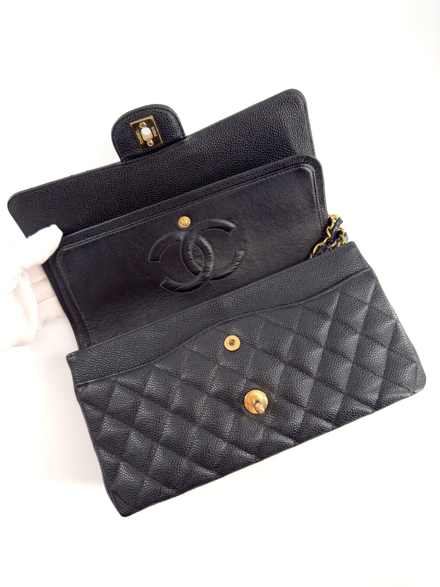 Chanel Caviar Medium Double Flap Black GHW