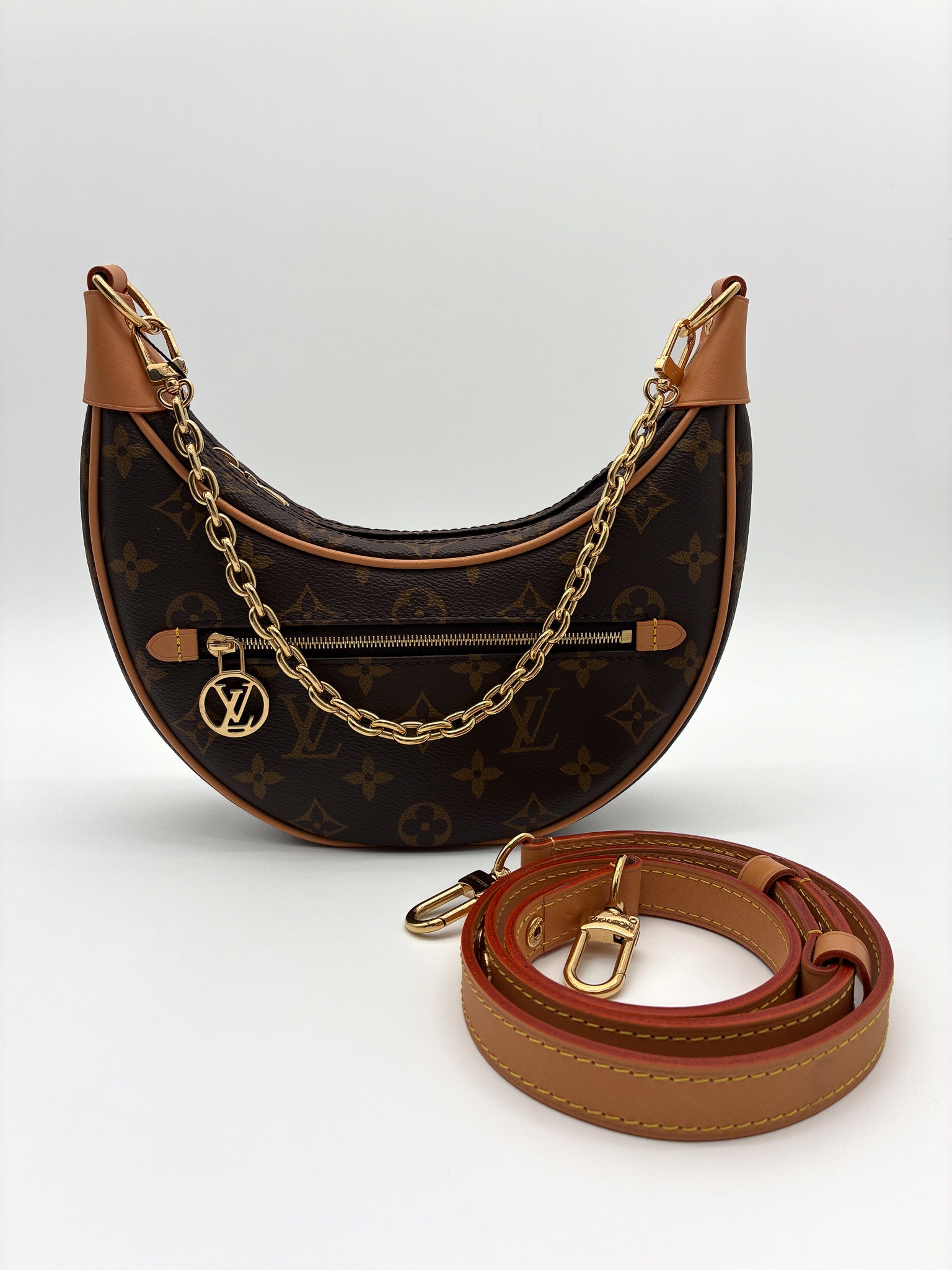 LV Loop Handbag Monogram Canvas Vacheta Leather Trim