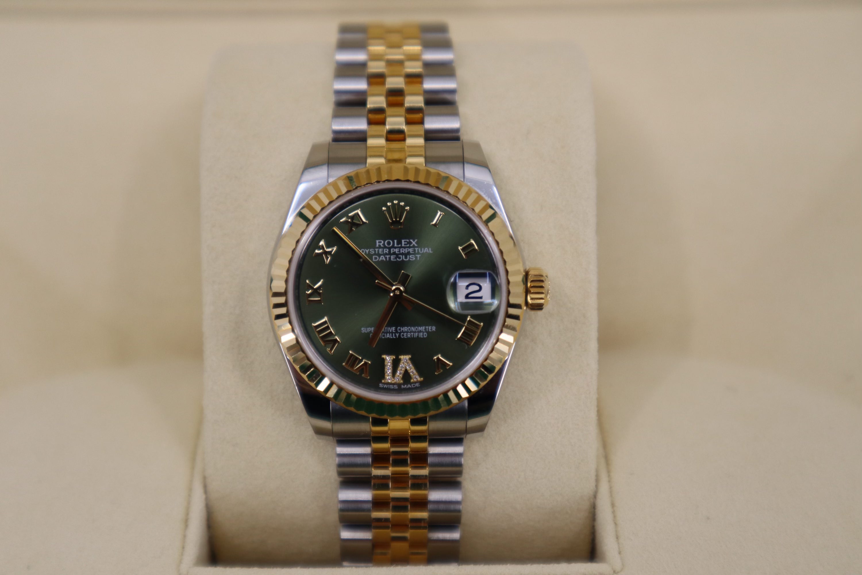 Rolex Lady- DateJust 31mm Watch 18k Yellow Gold Olive Green