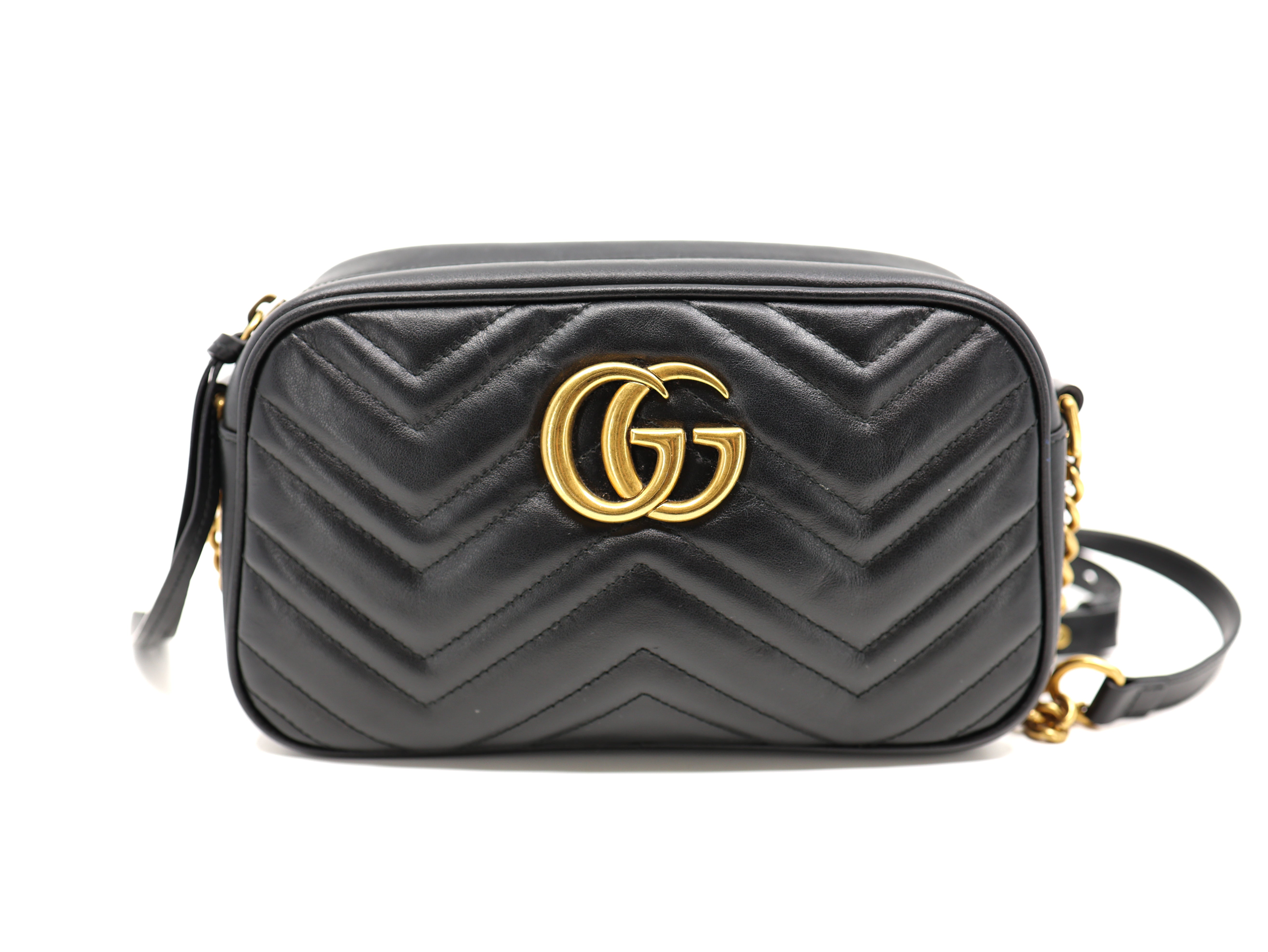 Gucci GG Marmont Chain Shoulder Bag Black  Calfskin Matelasse Small