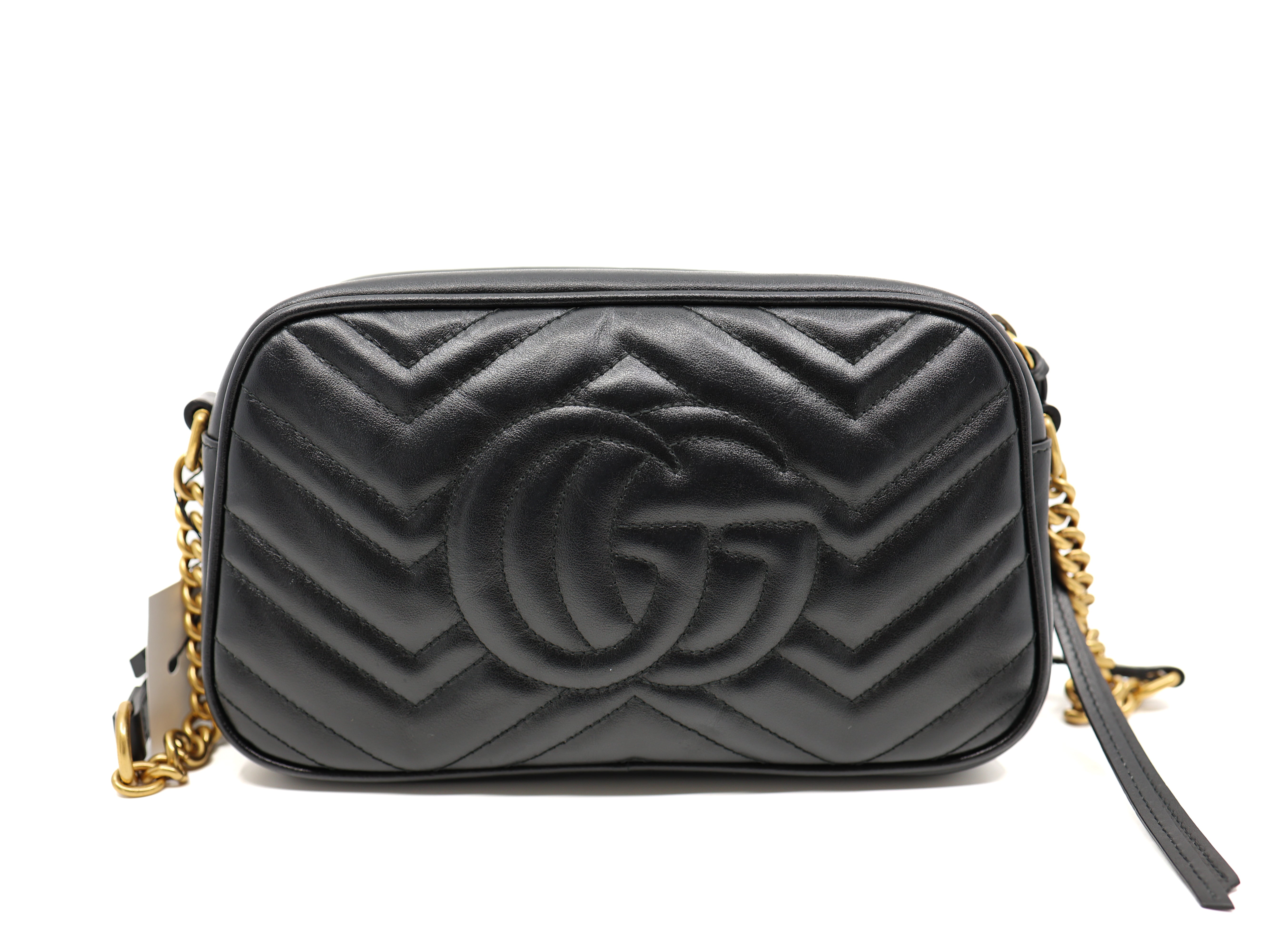 Gucci GG Marmont Chain Shoulder Bag Black  Calfskin Matelasse Small