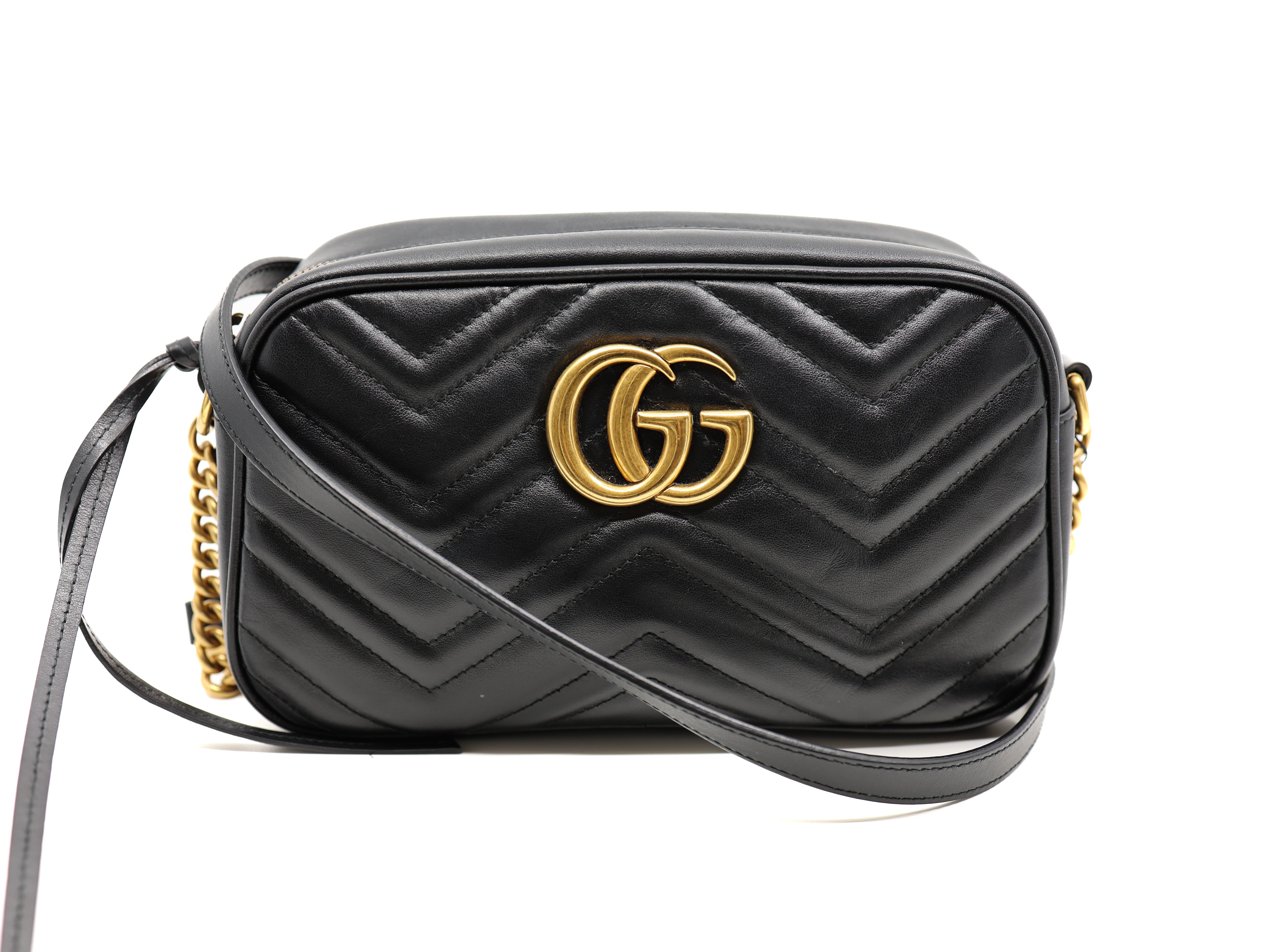 Gucci GG Marmont Chain Shoulder Bag Black  Calfskin Matelasse Small