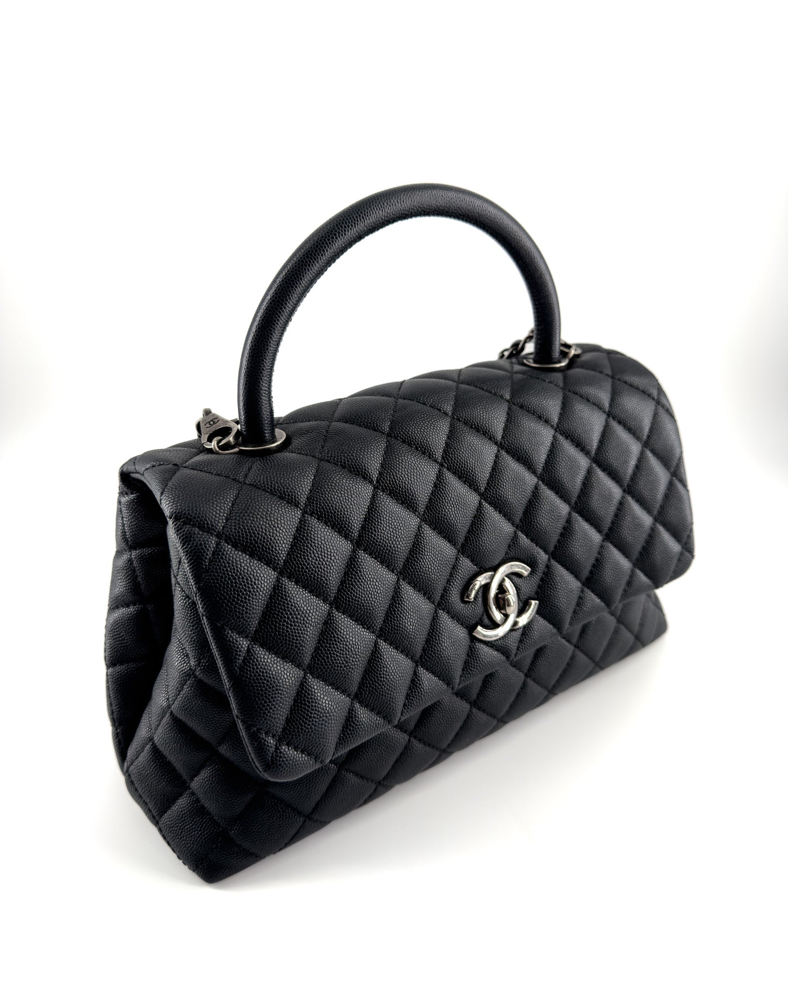 Chanel Black Quilted Caviar Leather Medium Coco Handle Bag