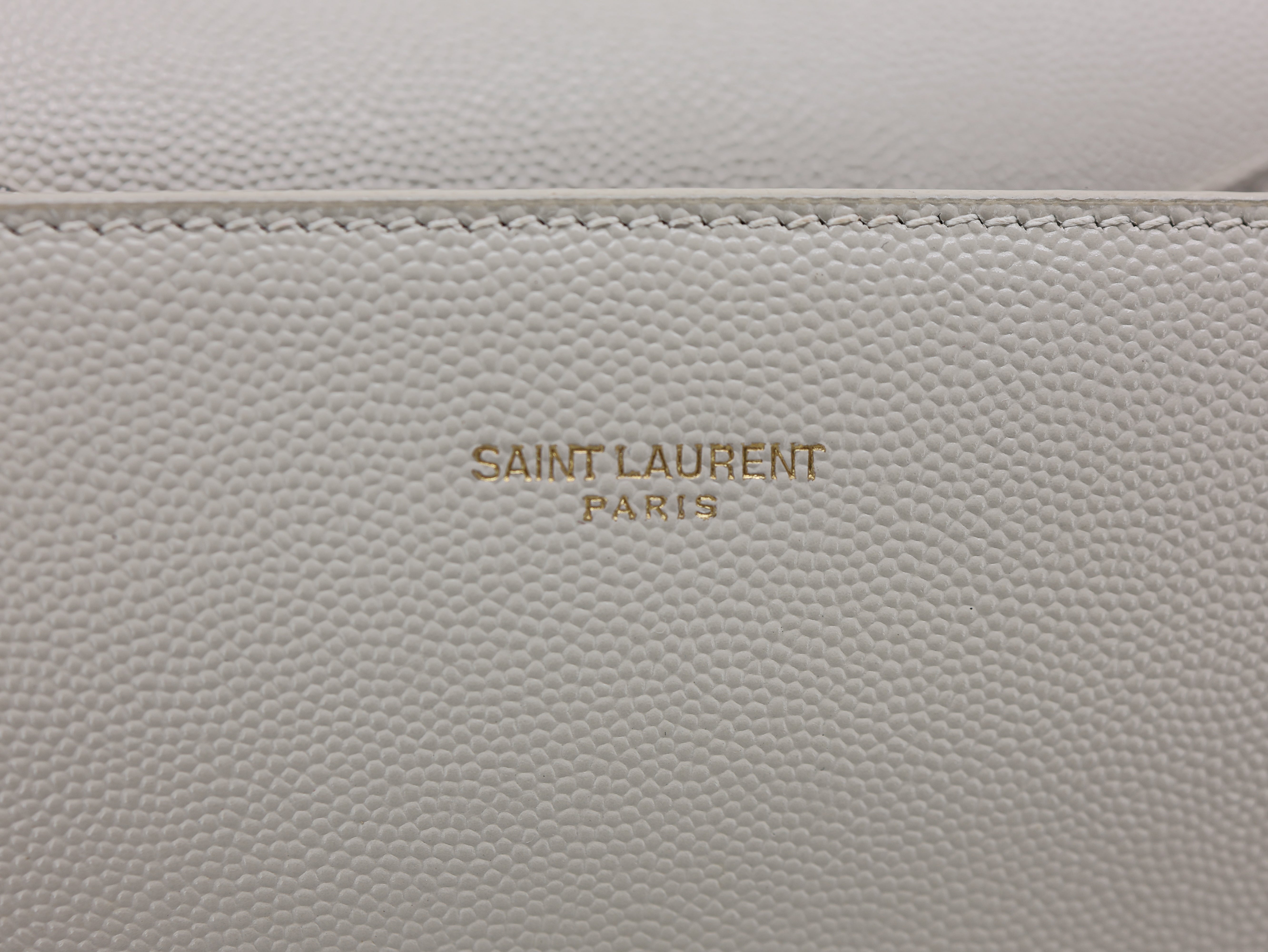 Saint Laurent Mini Cassandra Top Handle Vintage White Grain de Poudre