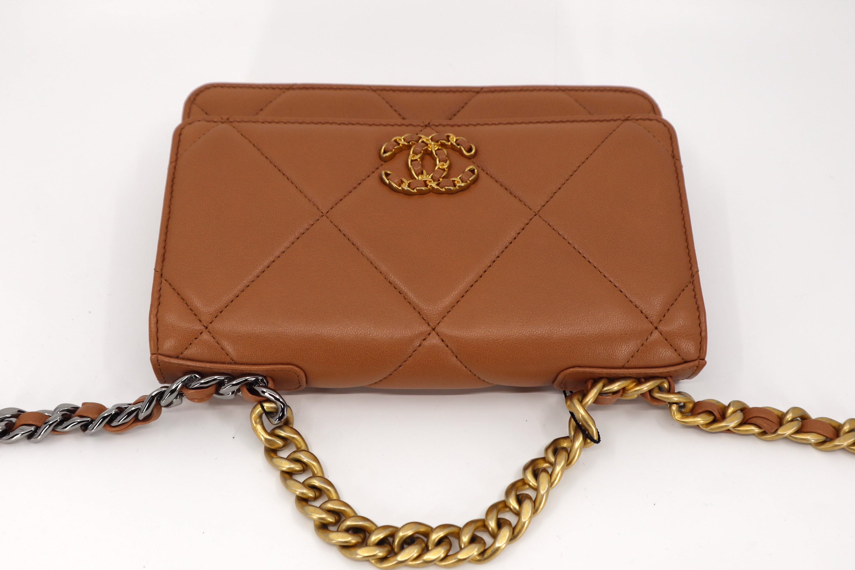 Chanel 19 Wallet on Chain WOC Dark Beige Caramel Lambskin mixed hardware