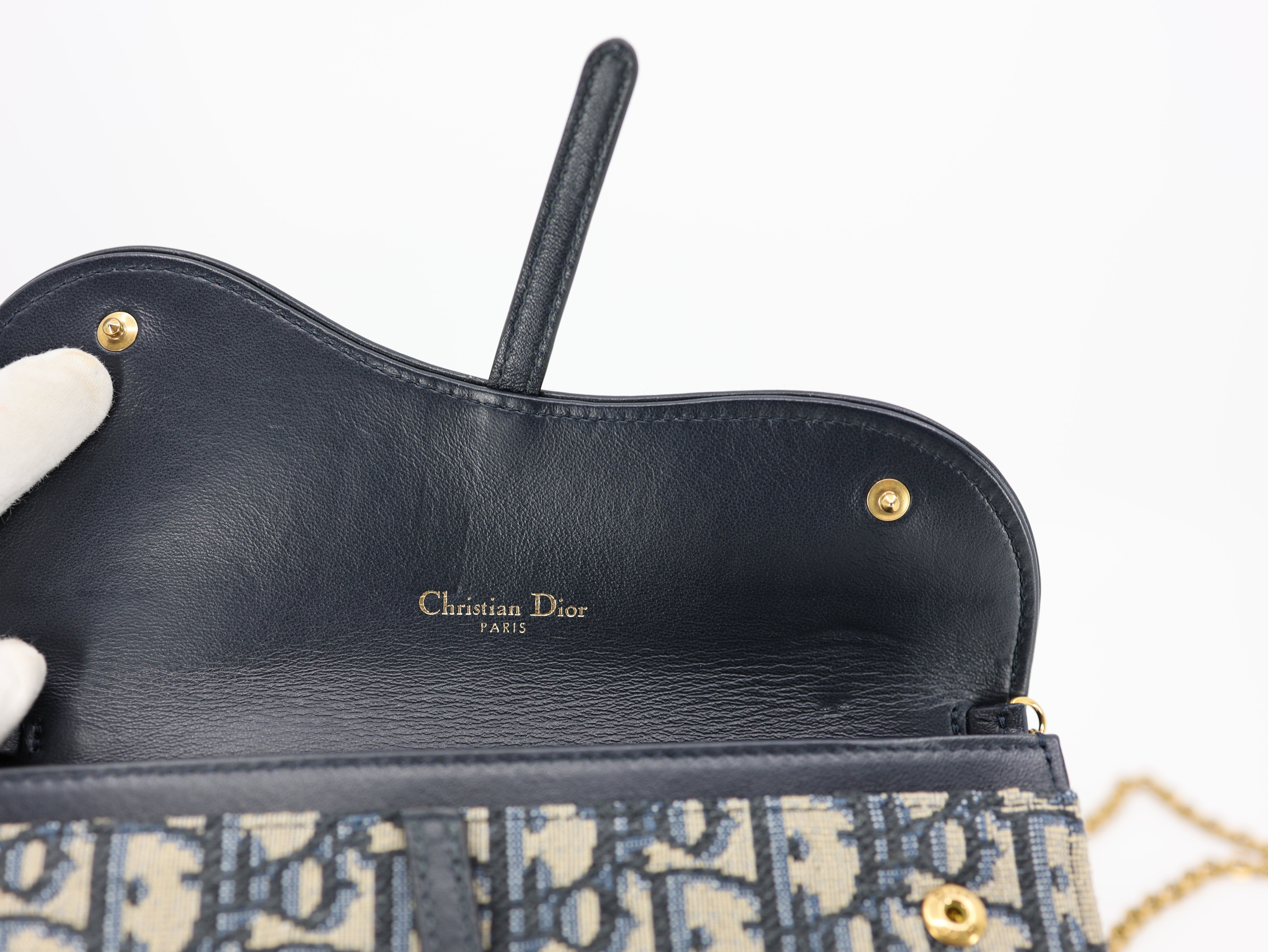 Dior Saddle Wallet On Chain in Blue Dior Oblique Jacquard