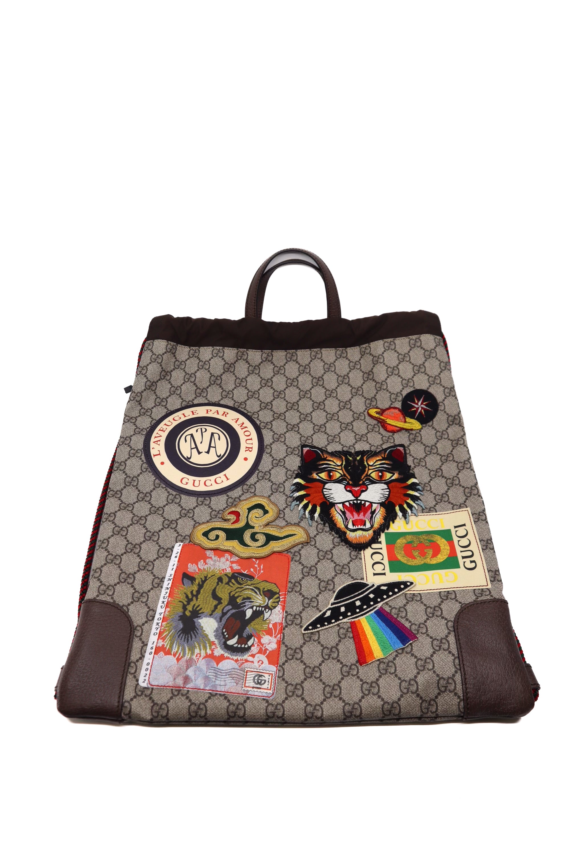 Gucci GG Supreme Monogram Courrier Drawstring Backpack