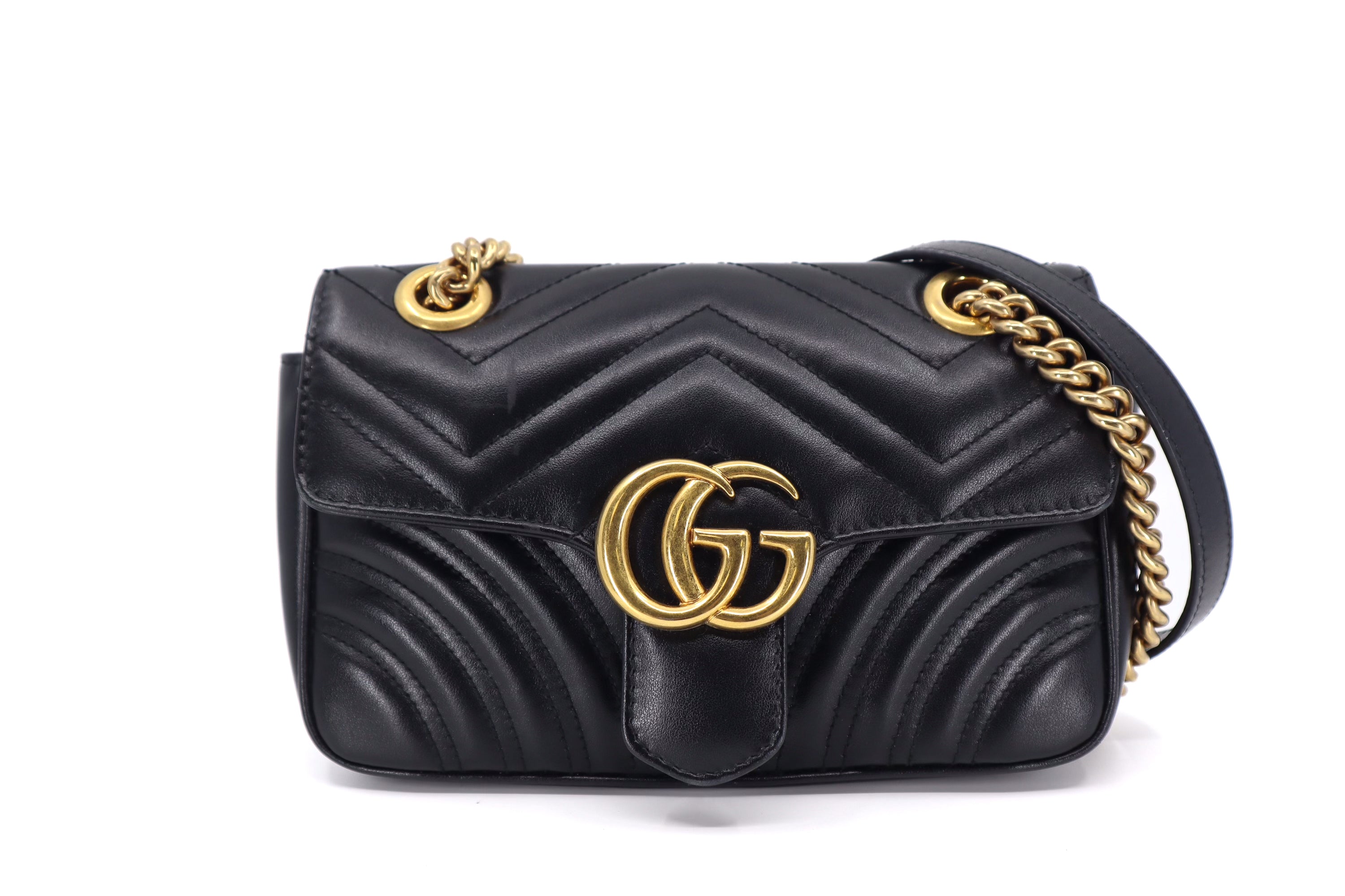 Gucci GG Marmont Mini Shoulder Bag Black Chevron Leather