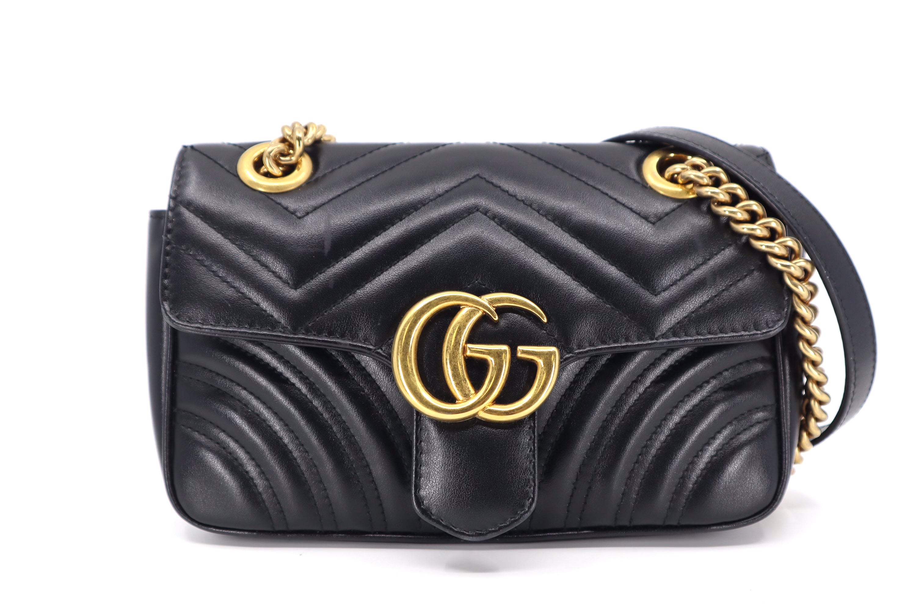 Gucci GG Marmont Mini Shoulder Bag Black Chevron Leather