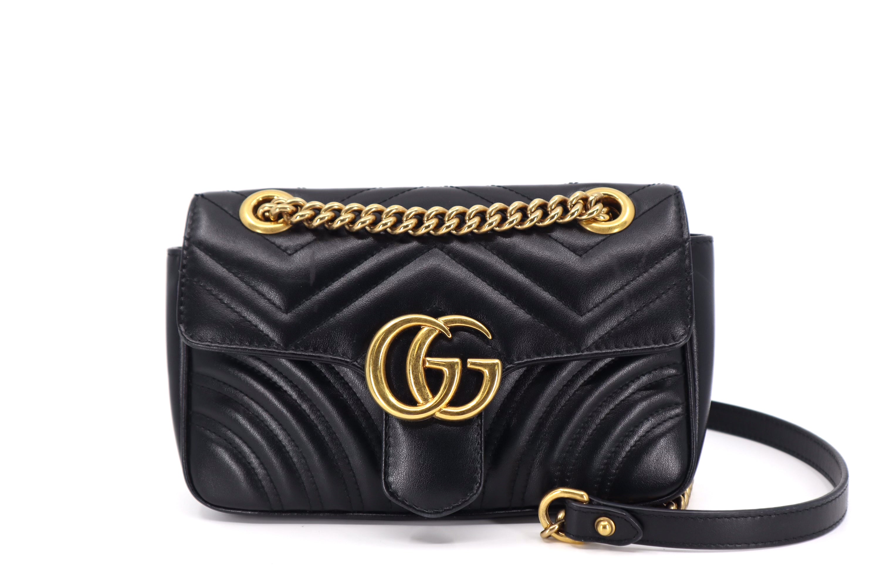 Gucci GG Marmont Mini Shoulder Bag Black Chevron Leather