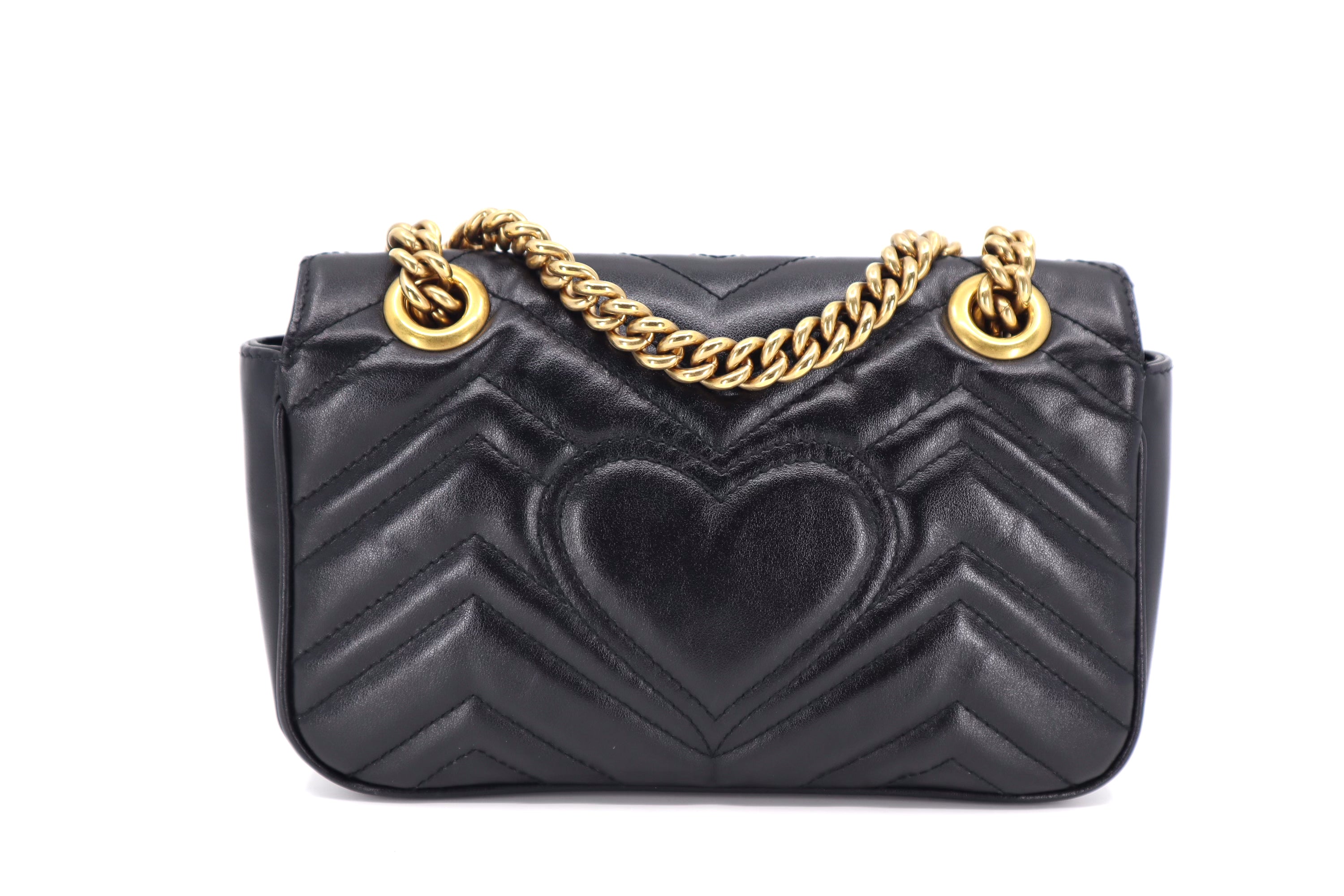 Gucci GG Marmont Mini Shoulder Bag Black Chevron Leather