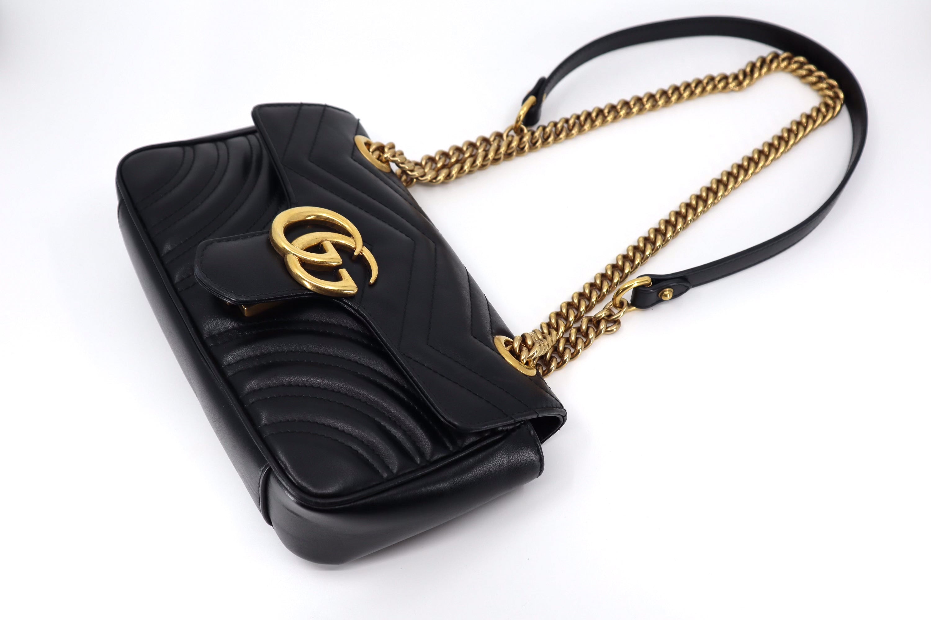 Gucci GG Marmont Mini Shoulder Bag Black Chevron Leather