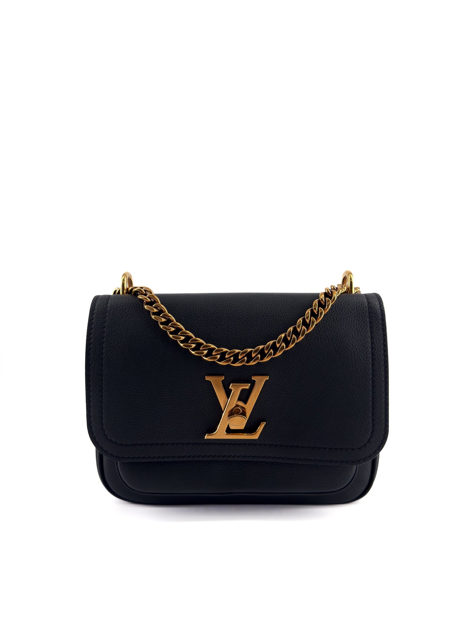 Louis Vuitton Grained Calfskin Lockme Chain Bag PM Black