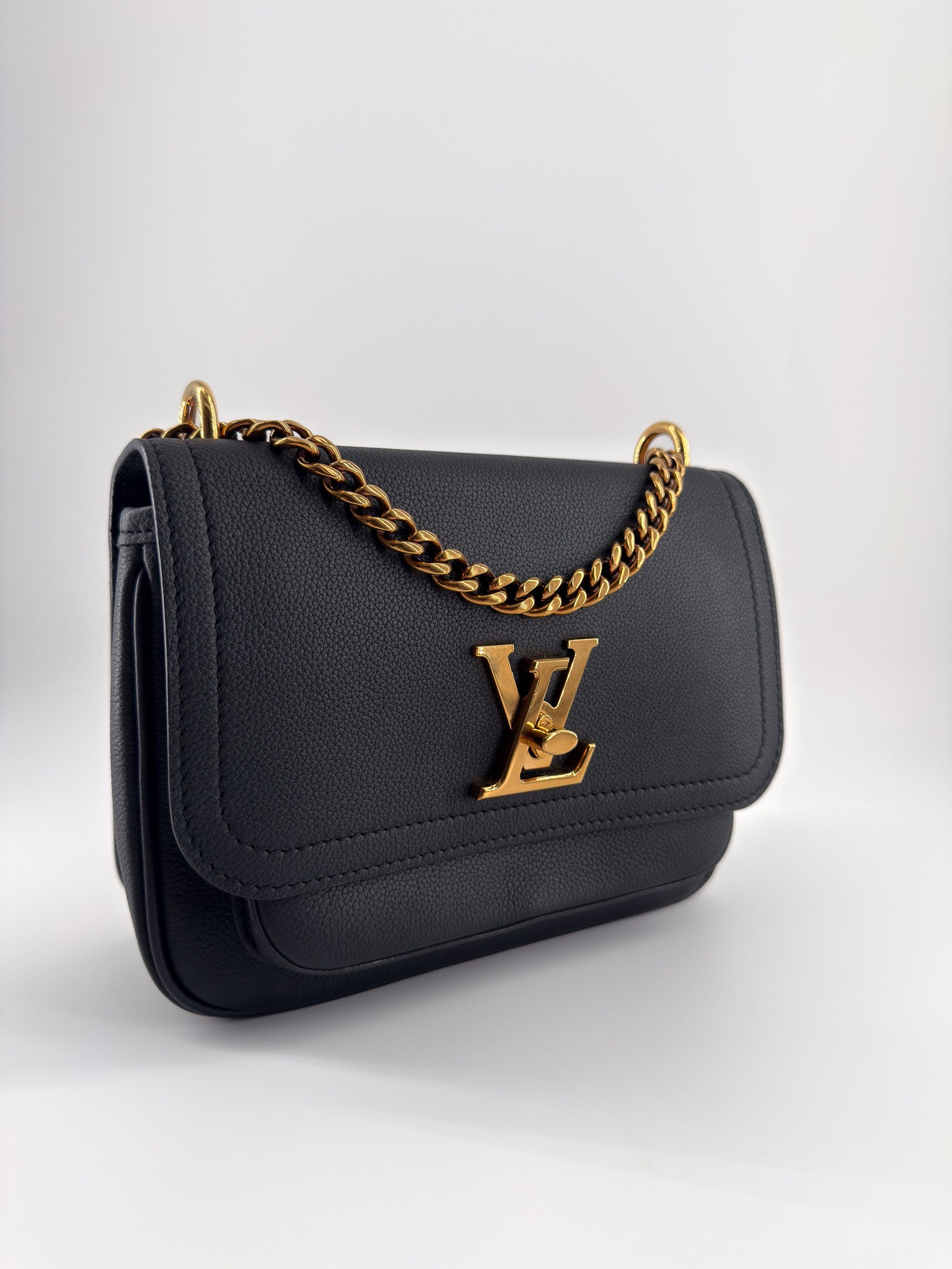 Louis Vuitton Grained Calfskin Lockme Chain Bag PM Black