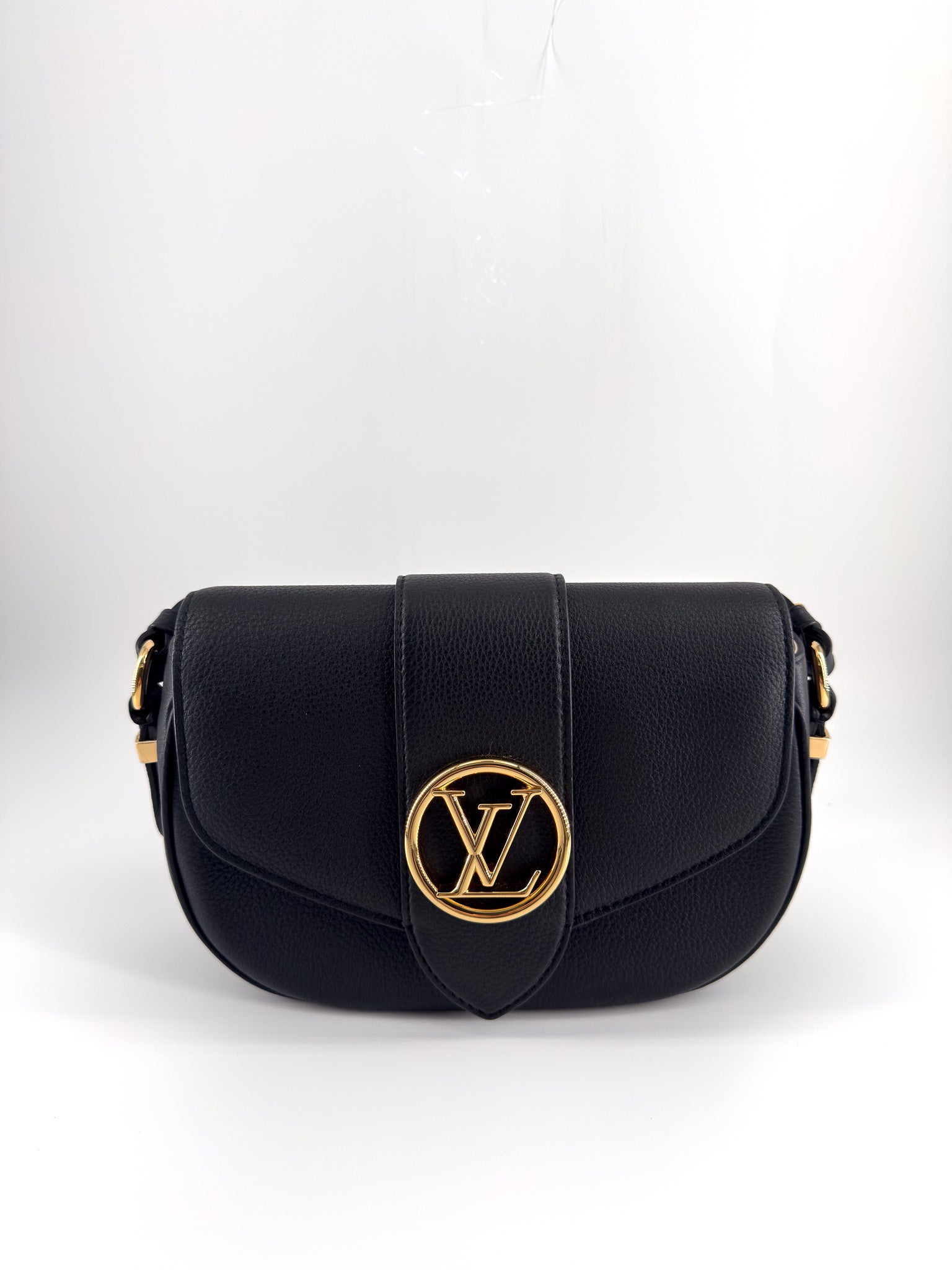 Louis Vuitton Black Calfskin Leather LV Pont 9 Soft MM Bag