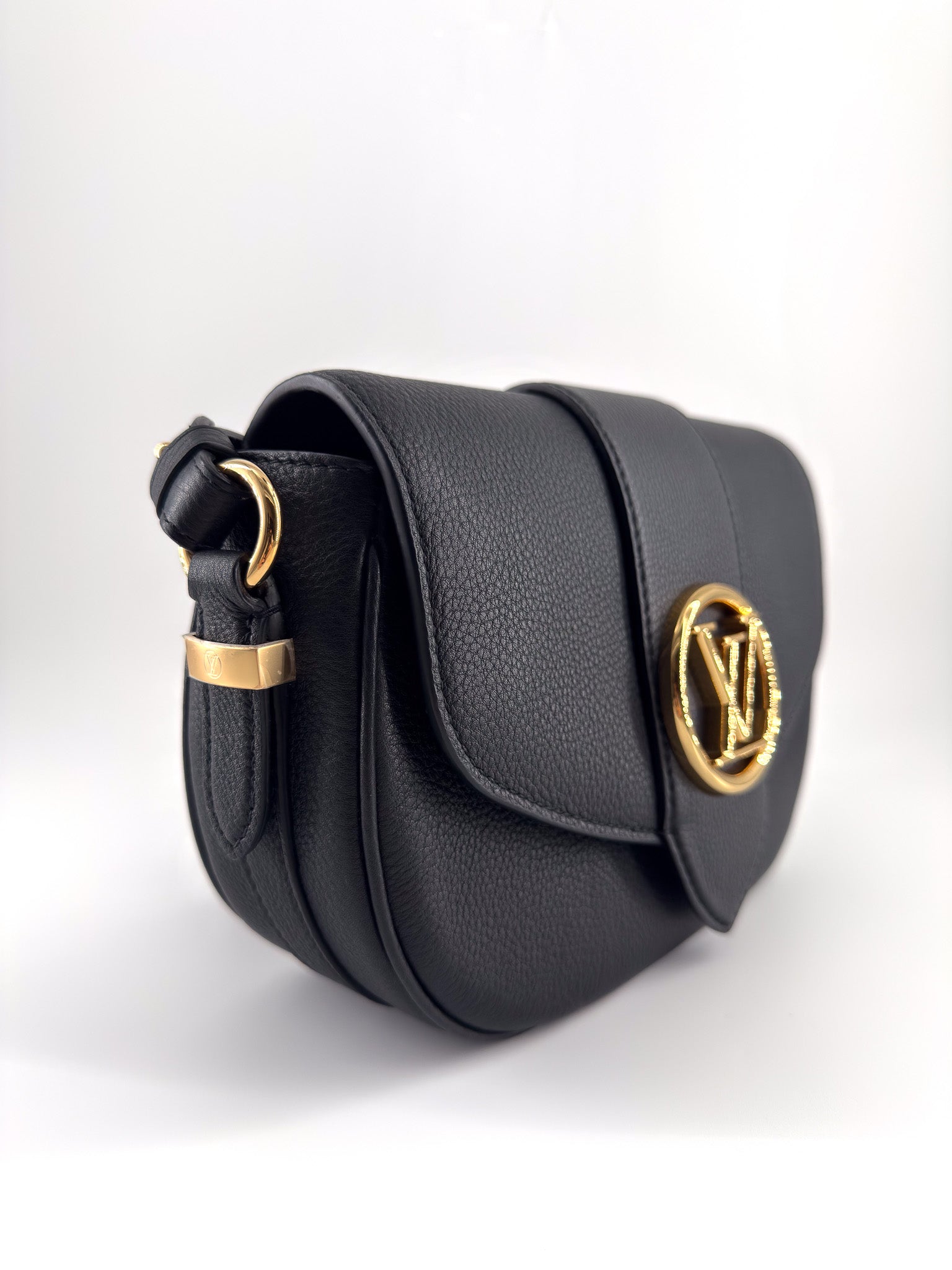 Louis Vuitton Black Calfskin Leather LV Pont 9 Soft MM Bag