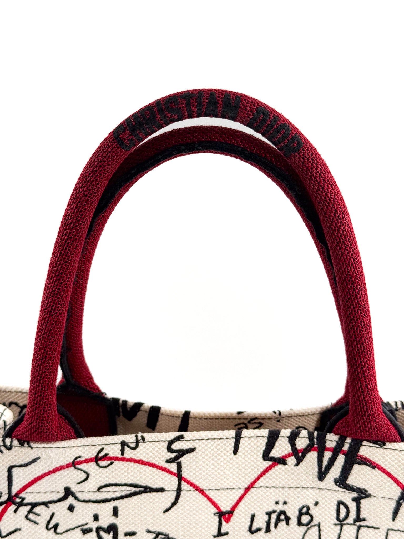 CHRISTIAN DIOR Canvas Embroidered Medium Dioramour Graffiti Book Tote Latte Multicolor