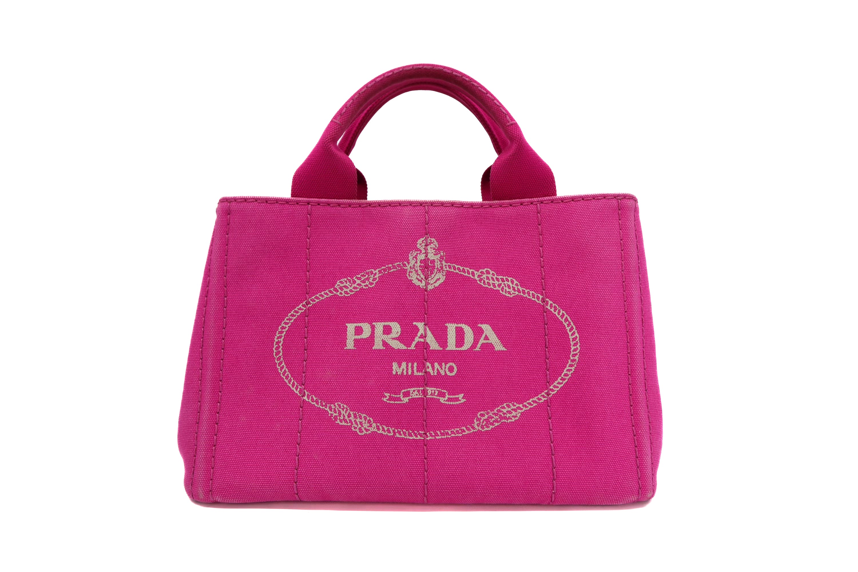 Prada Denim Small Canapa Logo Tote Peonia