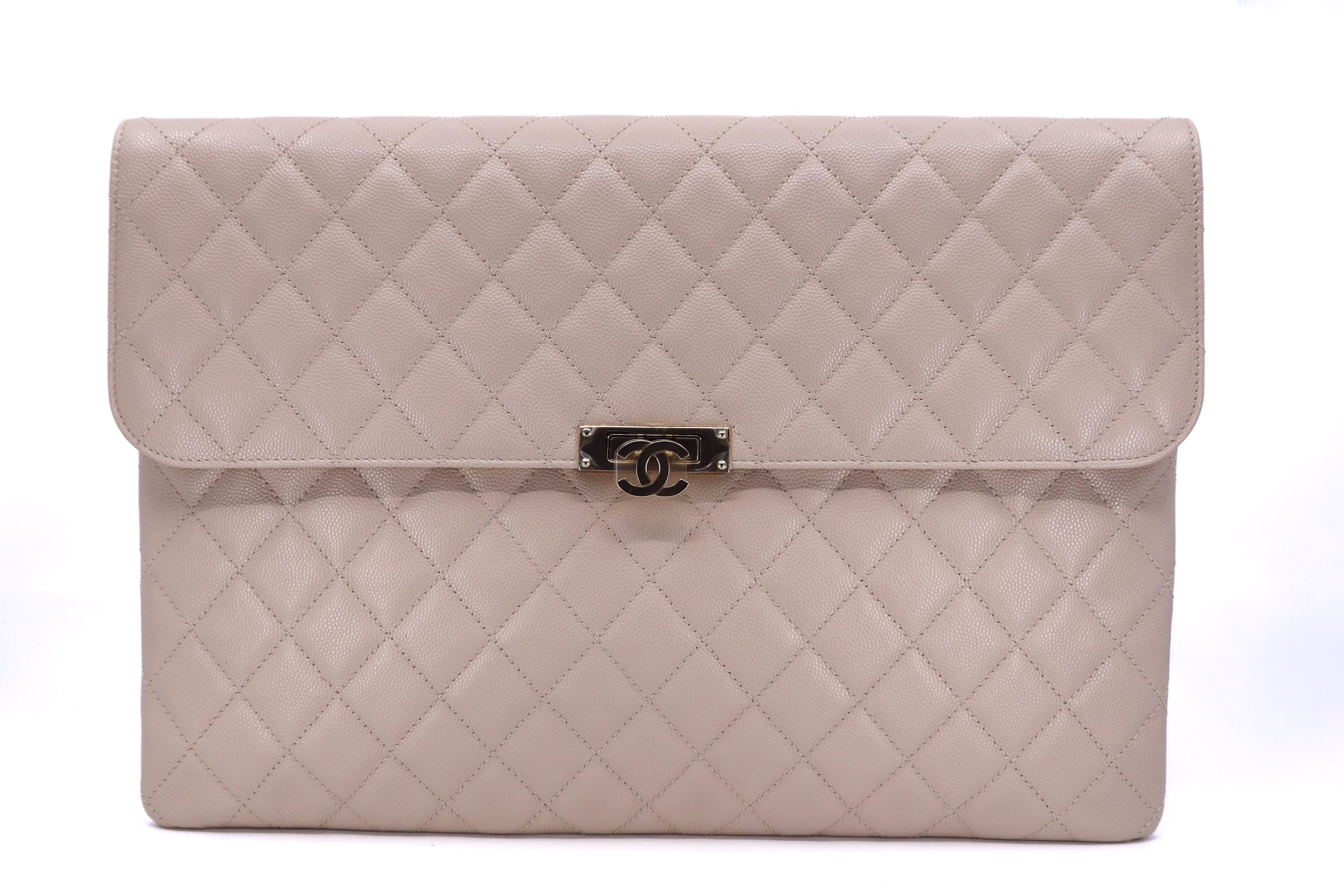 Chanel Caviar Quilted Large Golden Class Pouch Light Pink