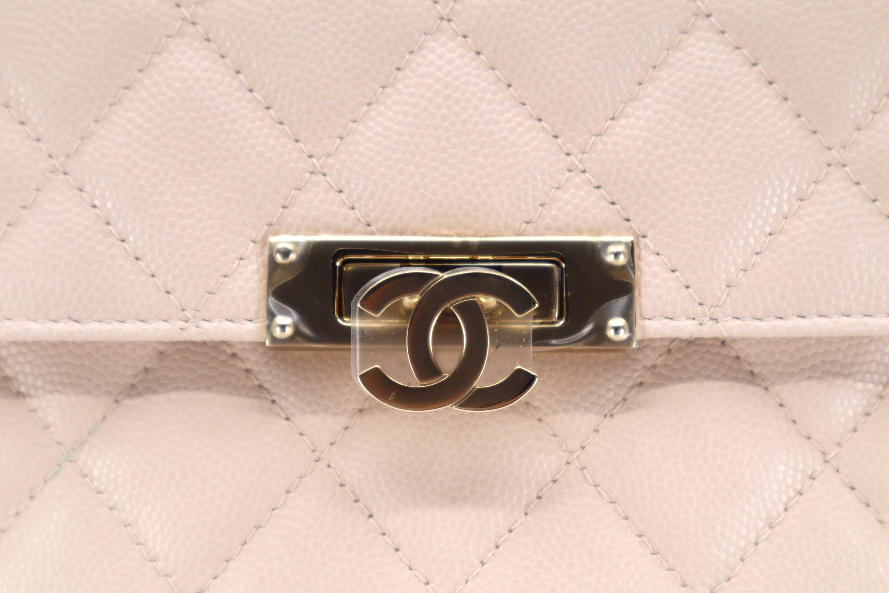 Chanel Caviar Quilted Large Golden Class Pouch Light Pink