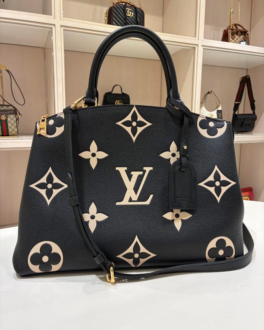 Louis Vuitton Grand Palais MM Black Beige Monogram Empreinte Shoulder Bag