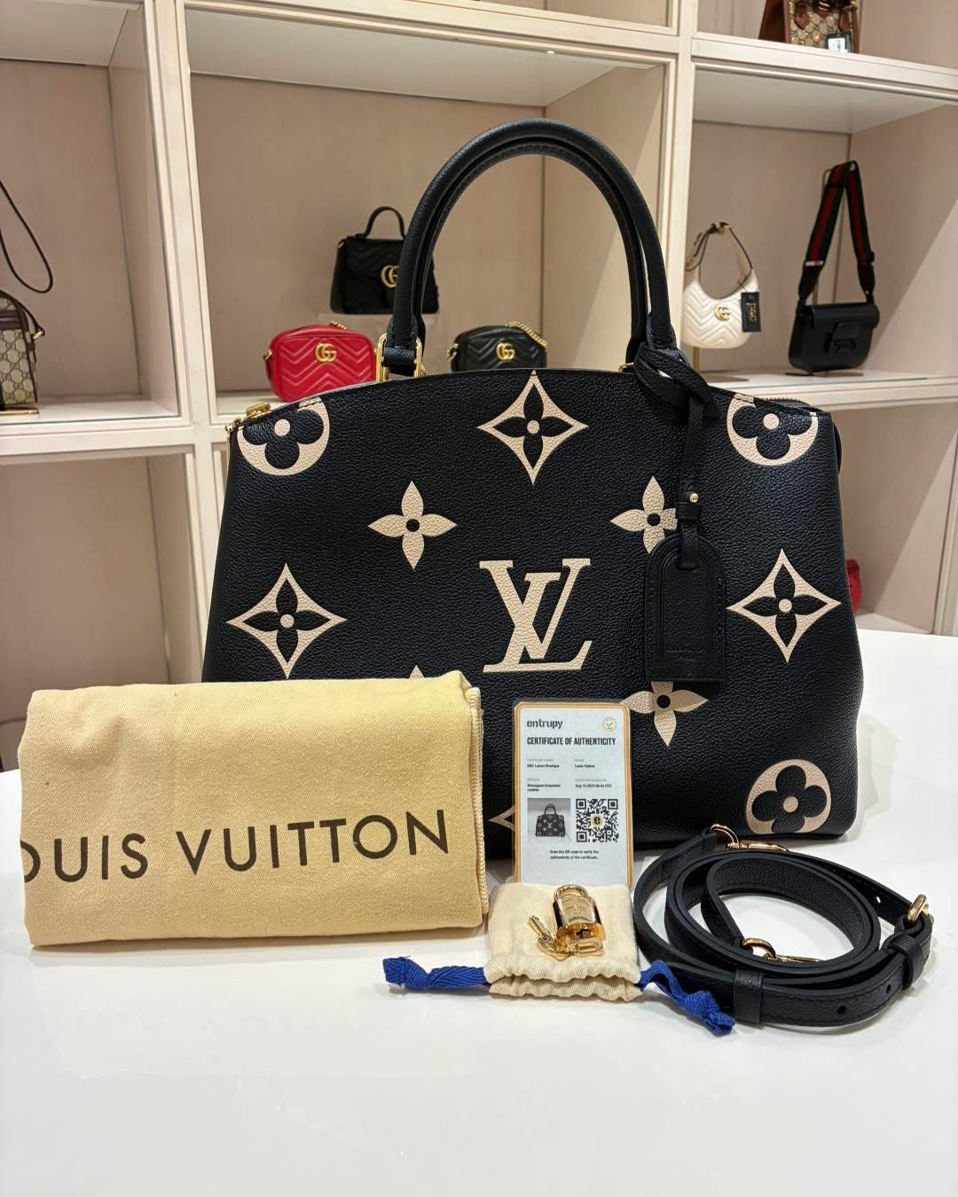 Louis Vuitton Grand Palais MM Black Beige Monogram Empreinte Shoulder Bag