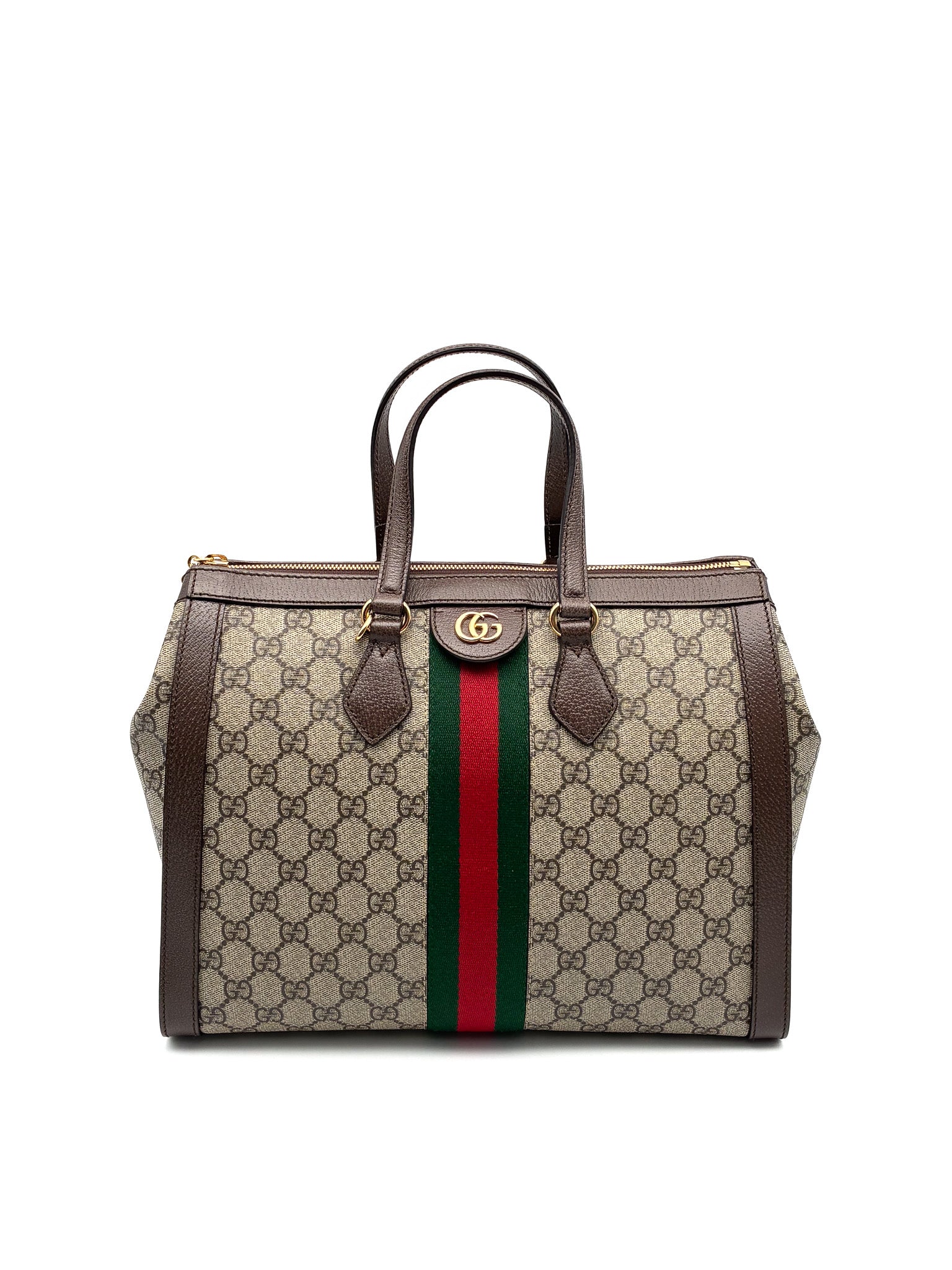Gucci GG Supreme Monogram Web Medium Ophidia Tote Bag Brown