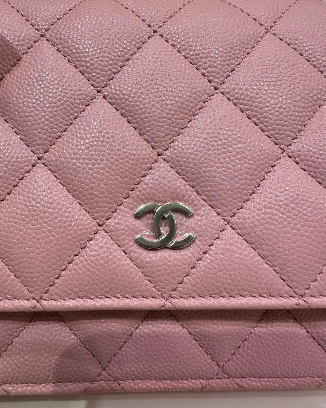 Pink Chanel Classic Caviar Wallet On Chain Crossbody Bag