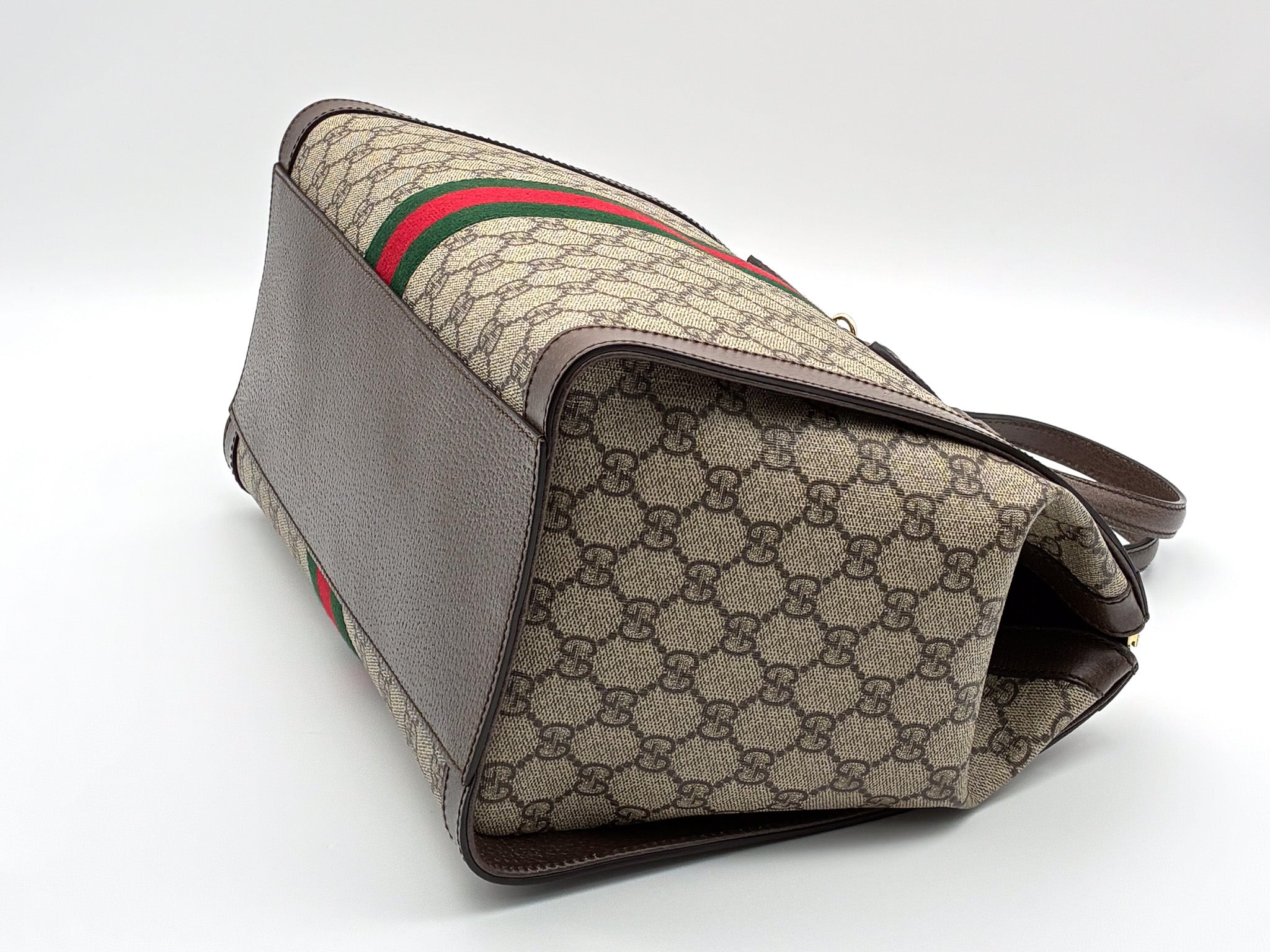 Gucci GG Supreme Monogram Web Medium Ophidia Tote Bag Brown