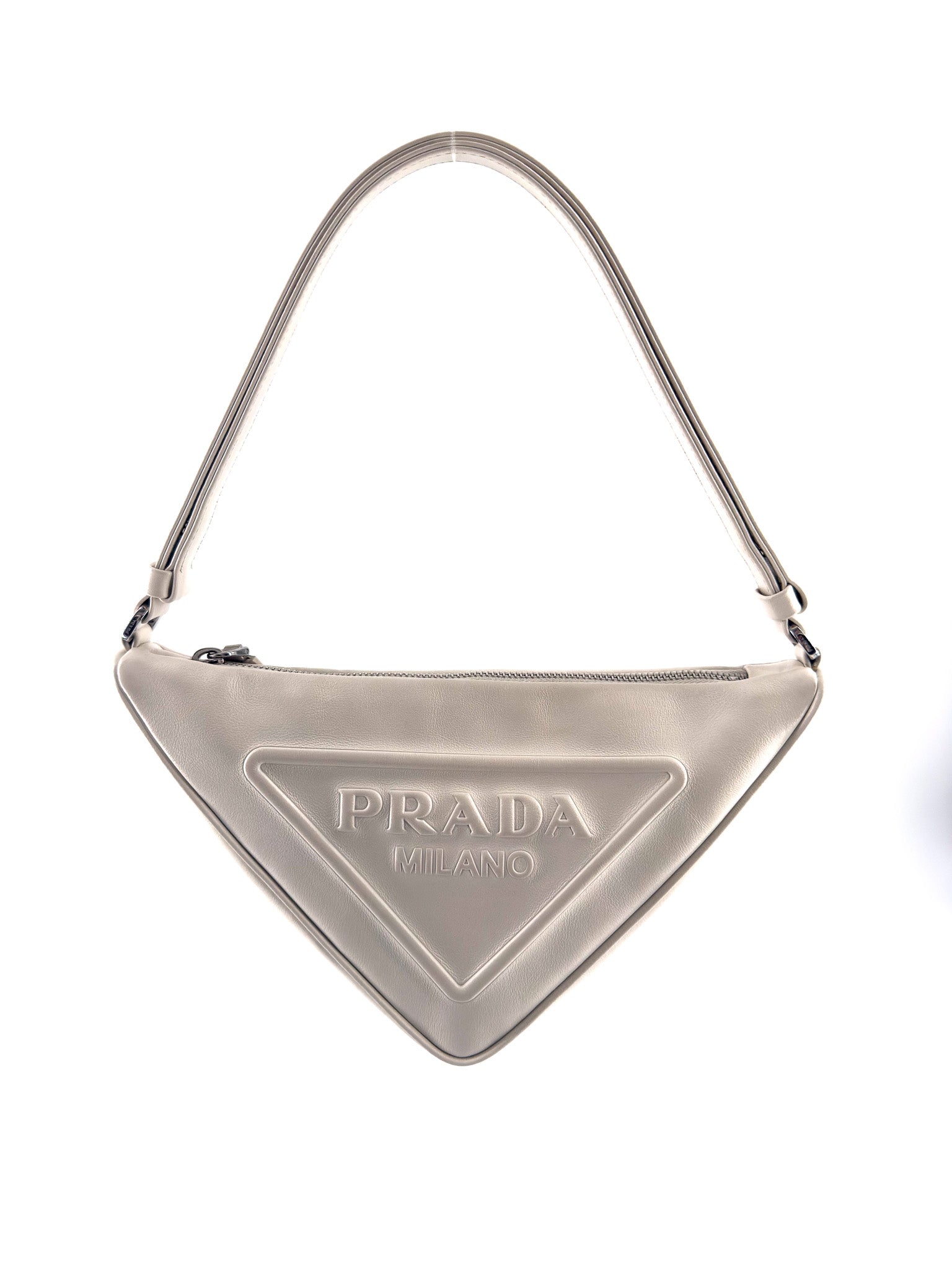 Prada Leather Triangle Shoulder Bag white