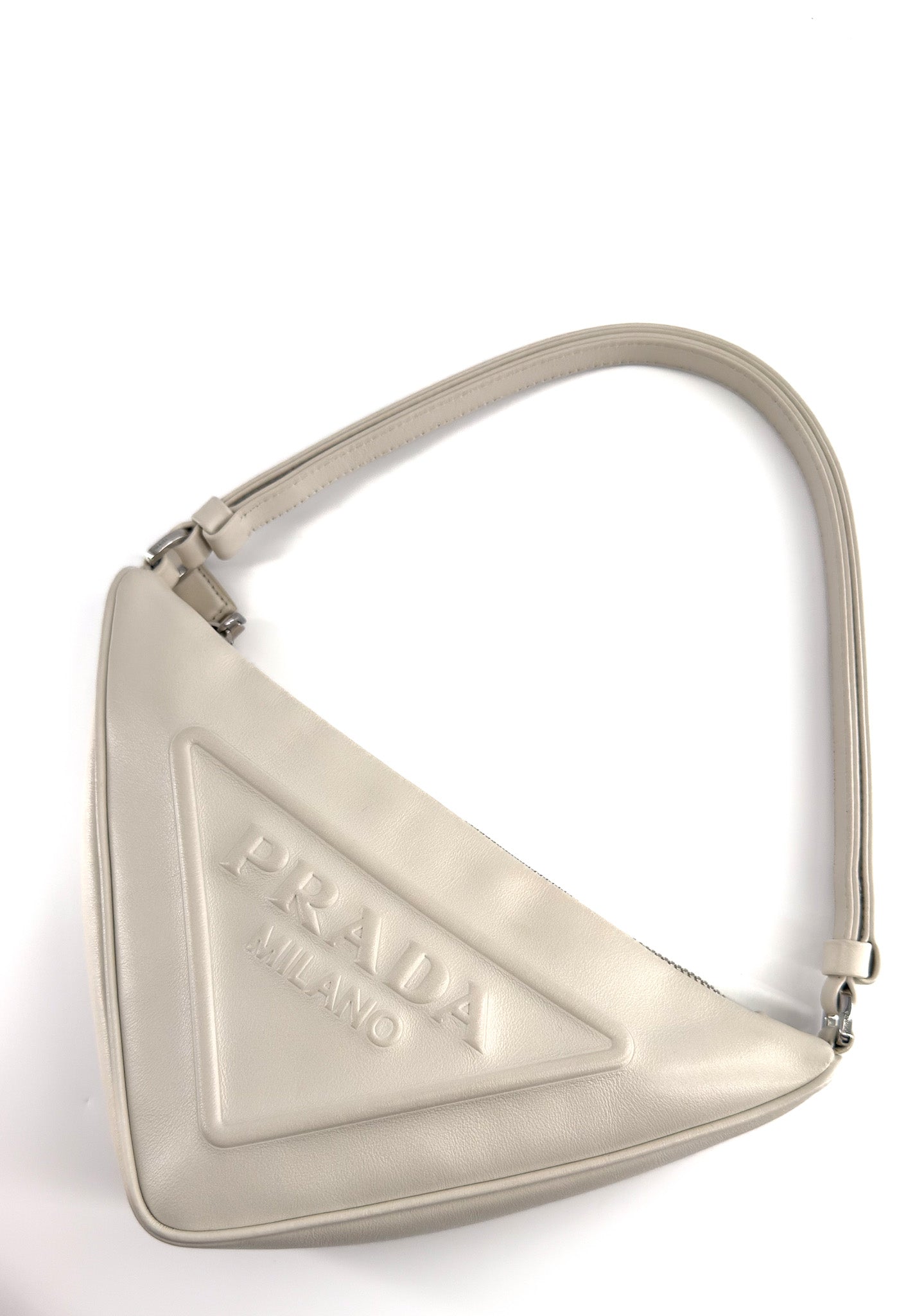 Prada Leather Triangle Shoulder Bag white