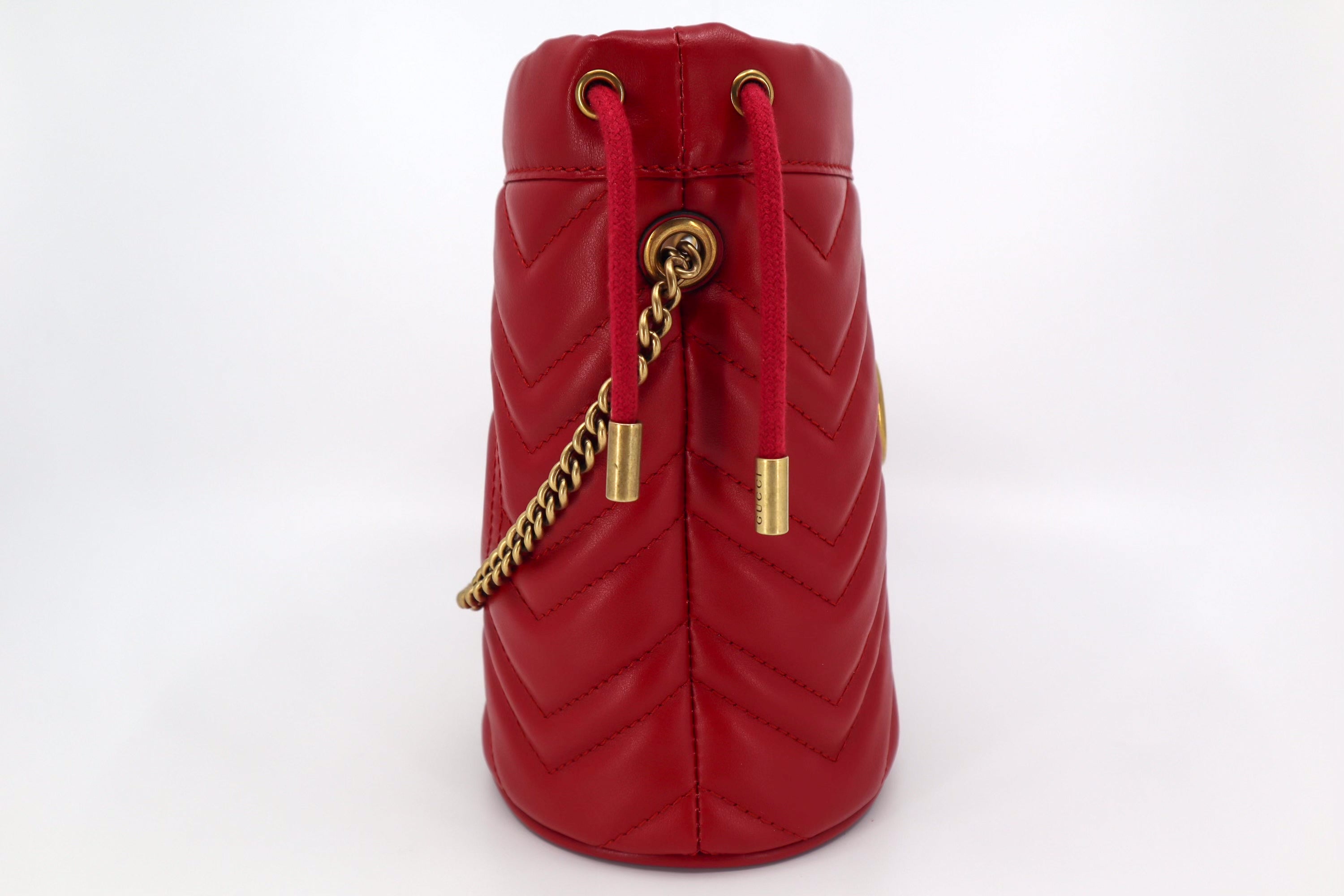 Gucci Calfskin Matelasse Mini GG Marmont 2.0 Bucket Bag Hibiscus Red