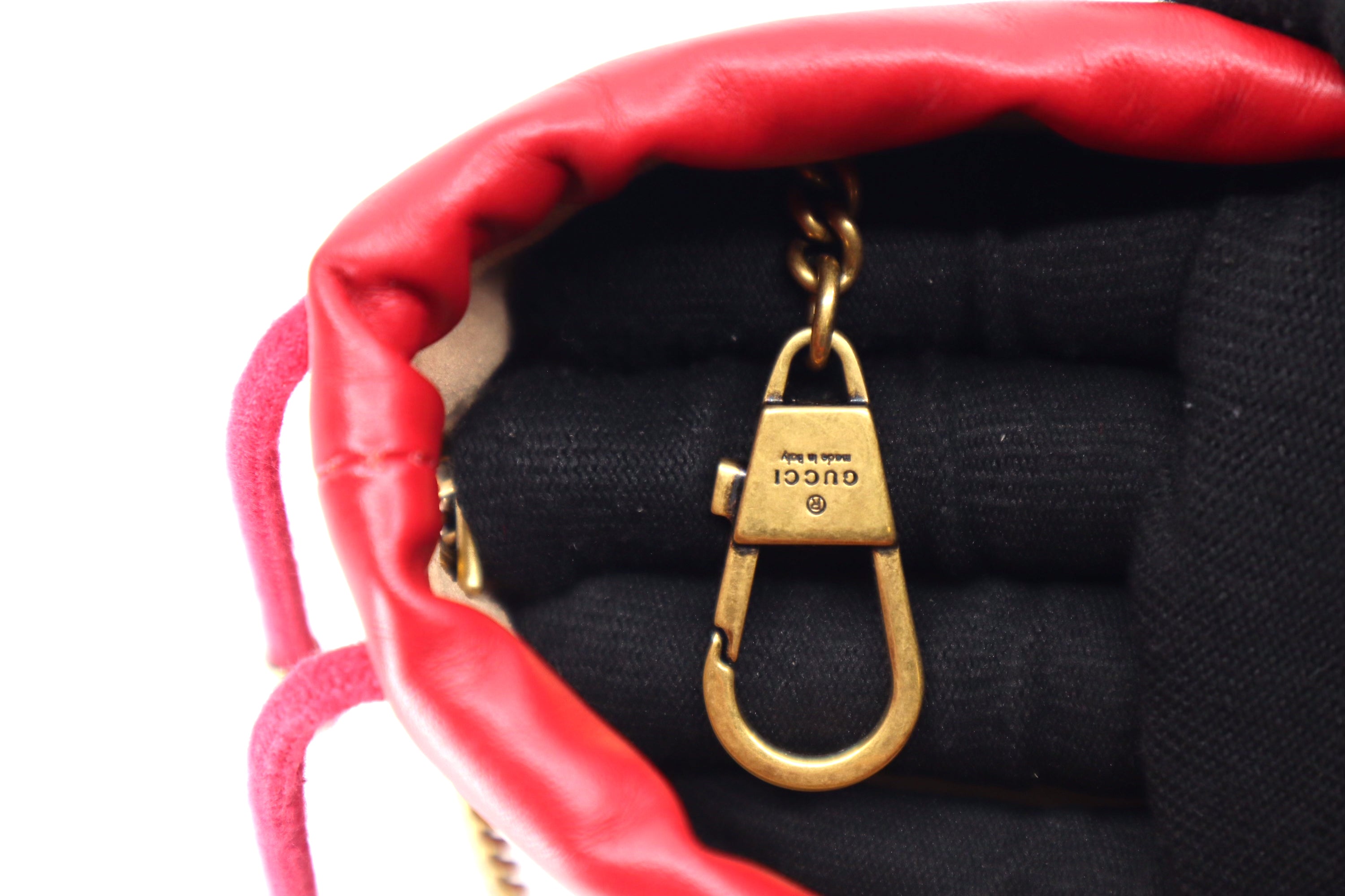 Gucci Calfskin Matelasse Mini GG Marmont 2.0 Bucket Bag Hibiscus Red