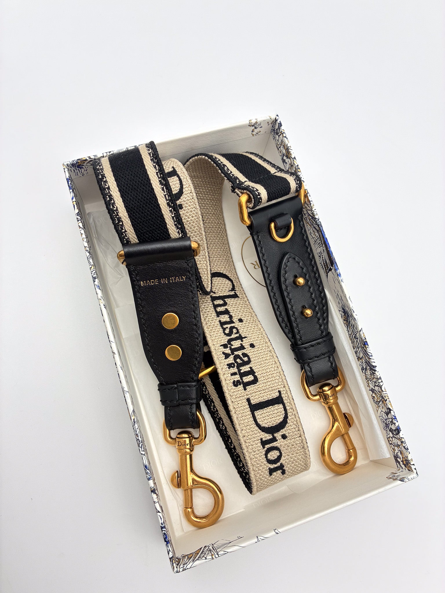 Christian Dior Canvas Embroidered Shoulder Strap Black