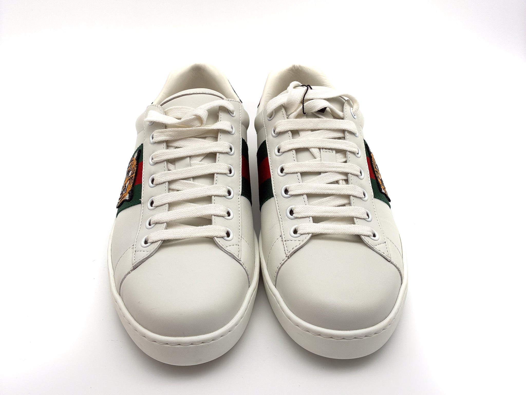 GUCCI Ace Tiger Embroidered Low-Top Sneakers – White / Green / Red Mens Size 8.5