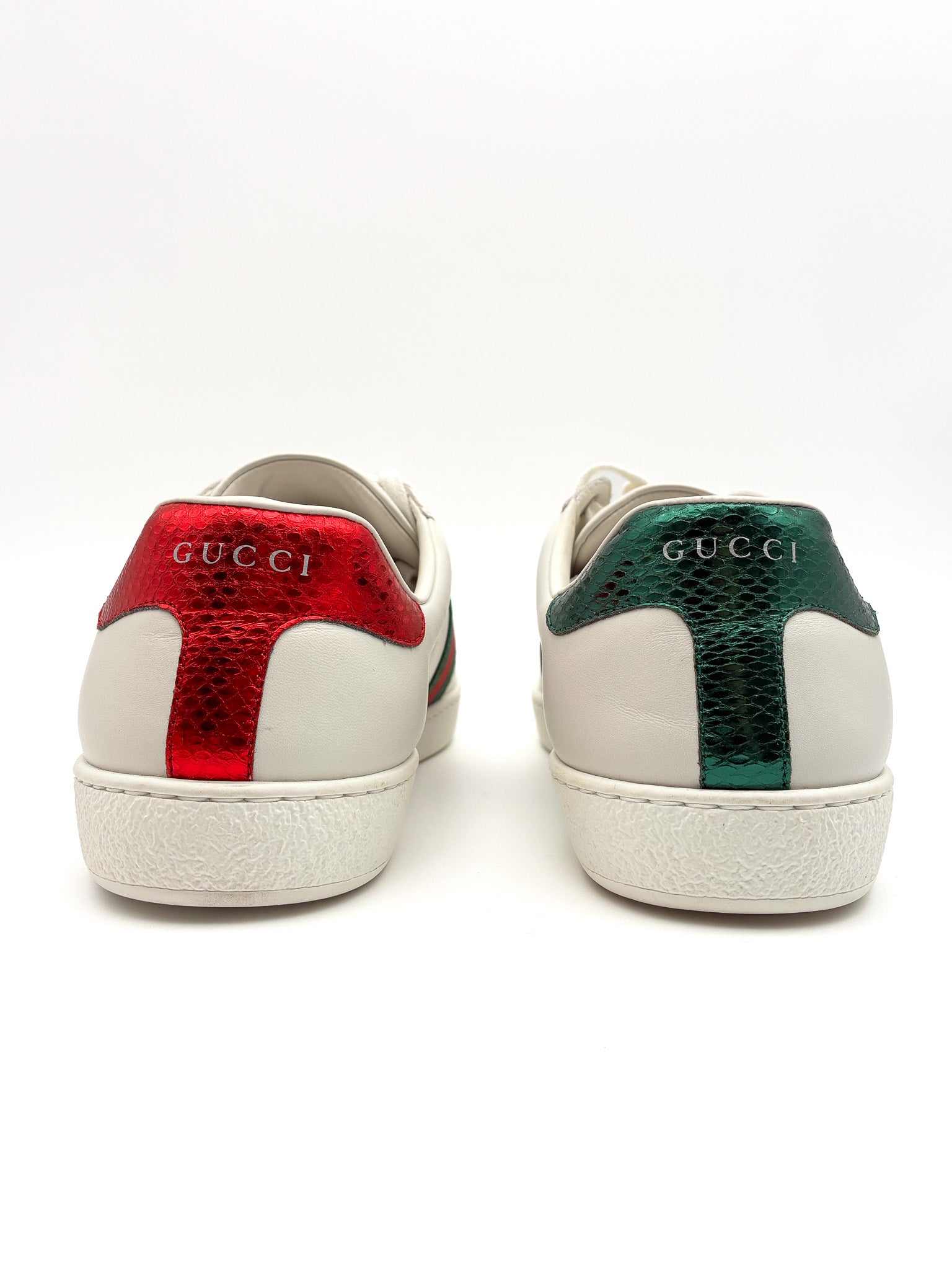 GUCCI Ace Tiger Embroidered Low-Top Sneakers – White / Green / Red Mens Size 8.5