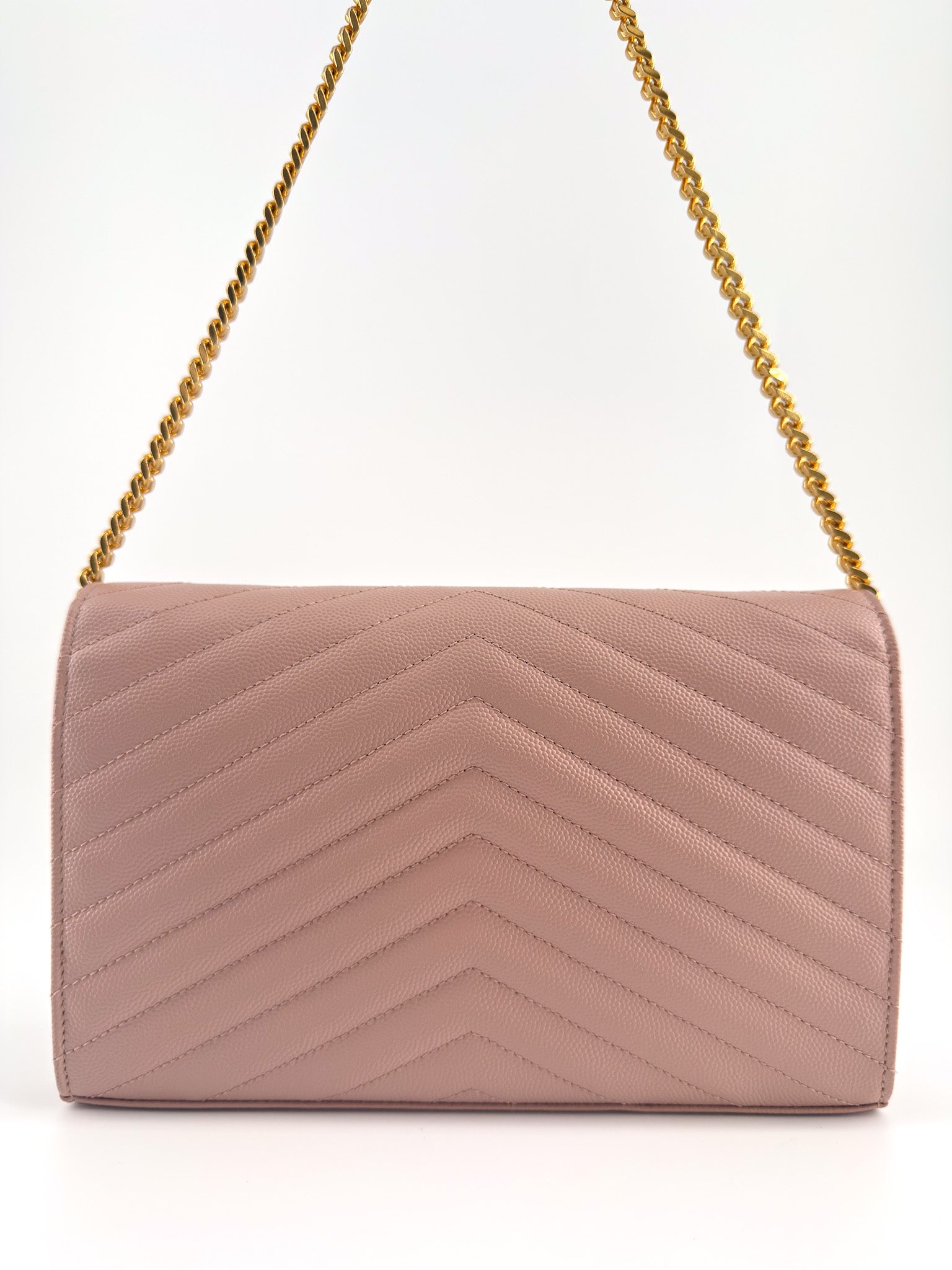 Saint Laurent Grain De Poudre Matelasse Chevron Monogram WOC Pink