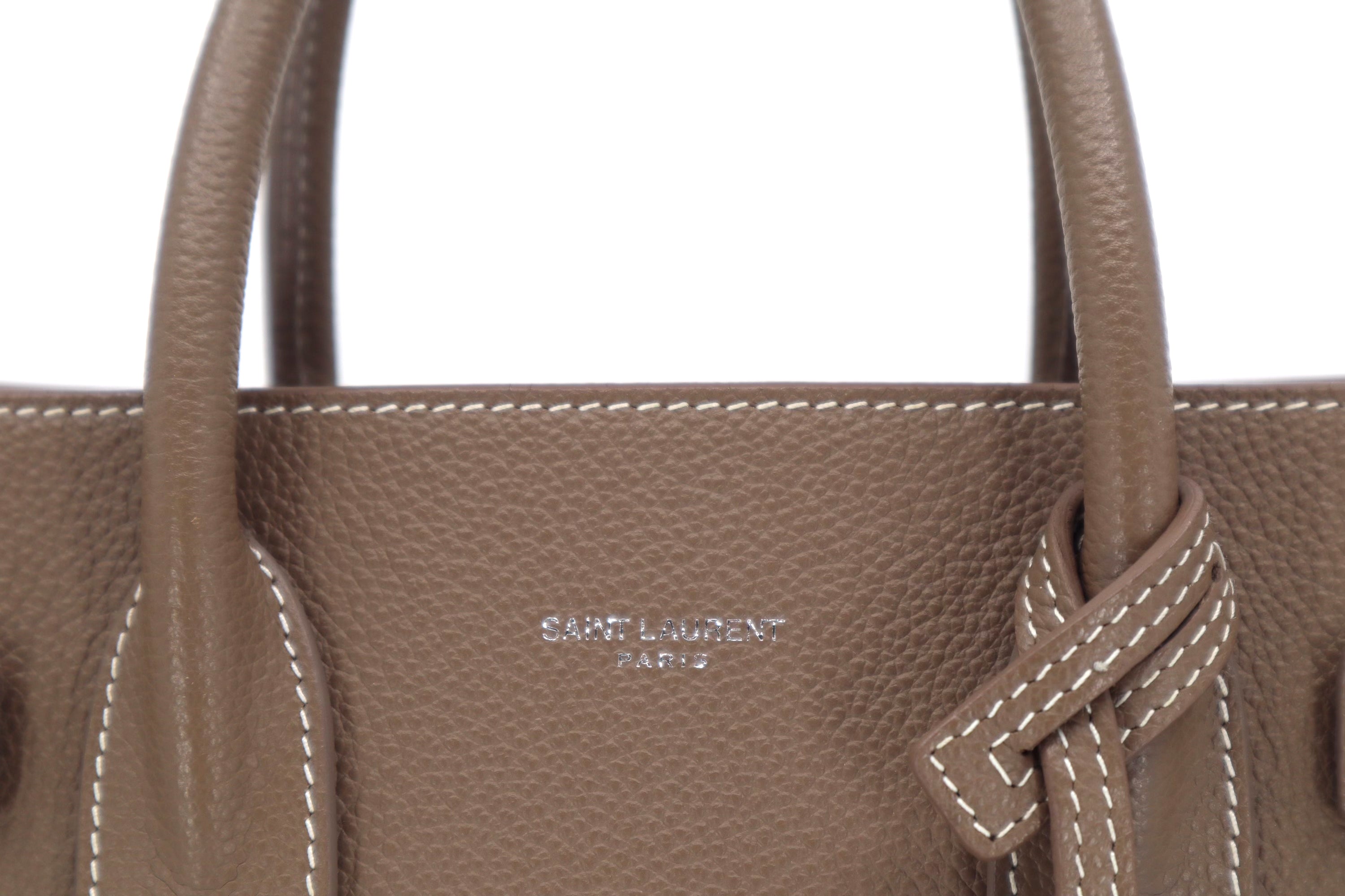 Saint Laurent Grained Calfskin Topstich Baby Sac De Jour Taupe