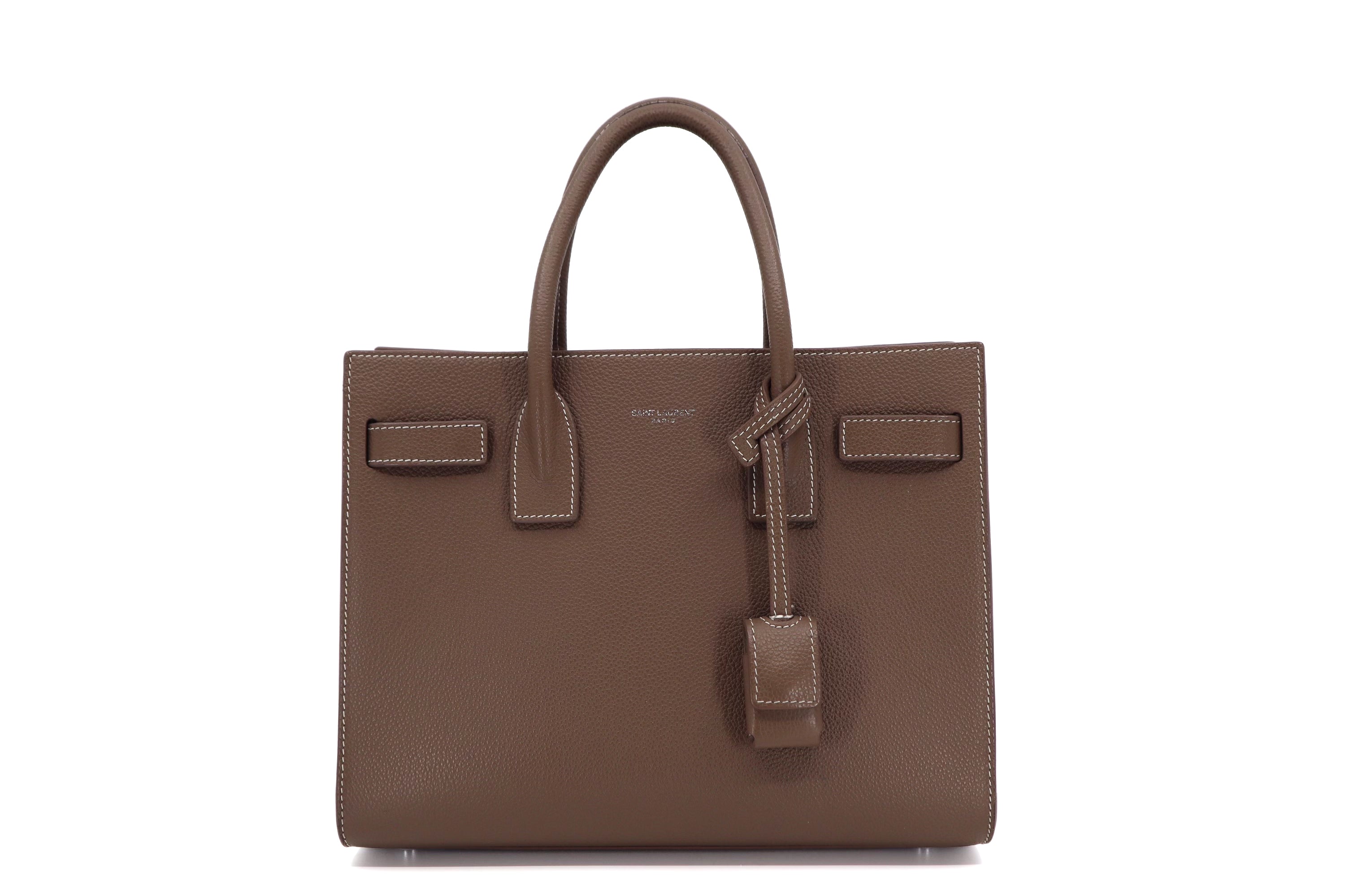 Saint Laurent Grained Calfskin Topstich Baby Sac De Jour Taupe